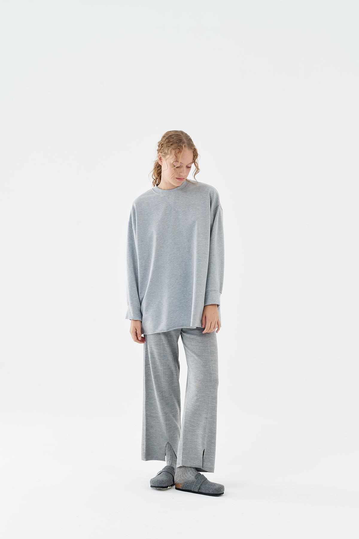 Liya Önden Yırtmaçlı Triko Pantolon - Gri