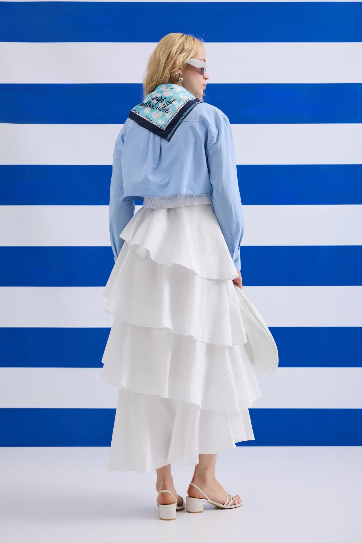 Lois Crop Lastikli Gömlek - Mavi