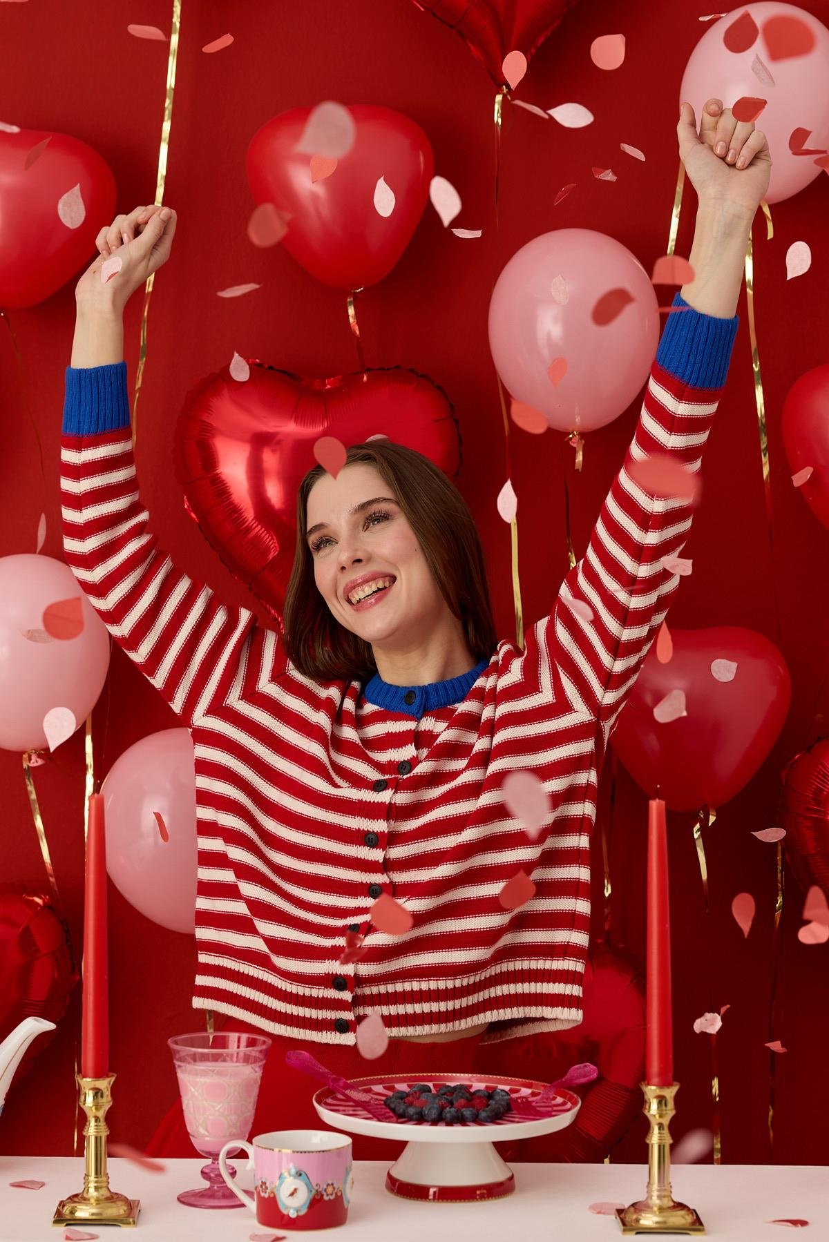 Lotus Kontrast Geçişli Hırka- Kırmızı