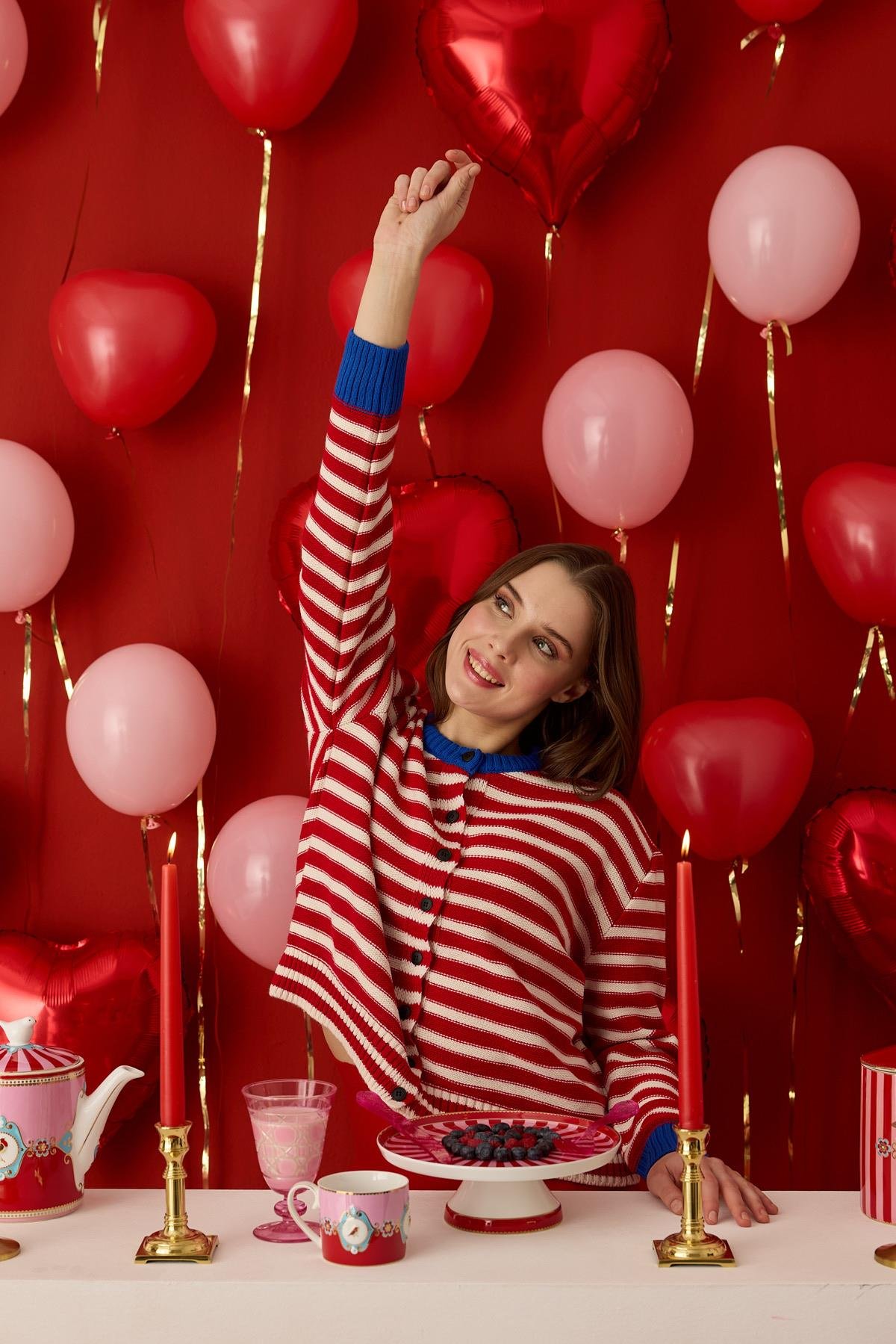 Lotus Kontrast Geçişli Hırka- Kırmızı