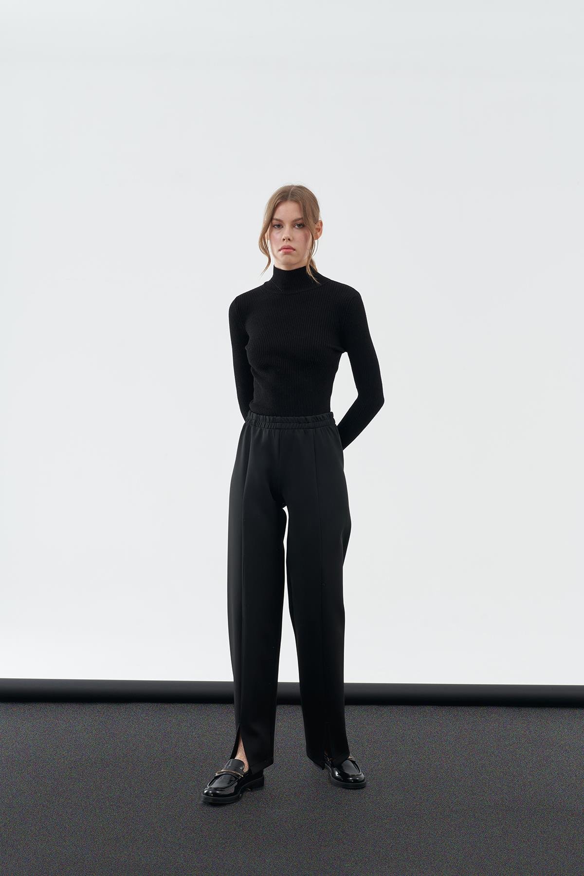 Lucia Önden Yırtmaçlı Scuba Pantolon - Siyah