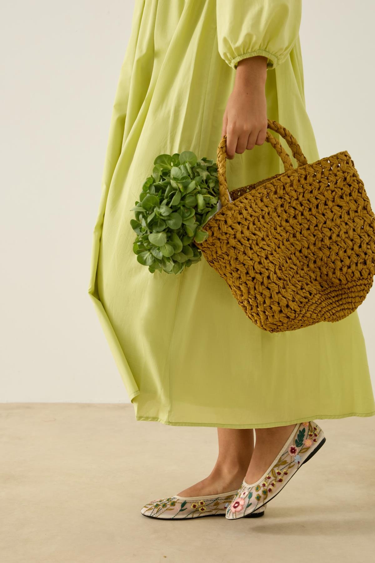 Lucianna Fiyonklu Büzgülü Vual Elbise - Yeşil