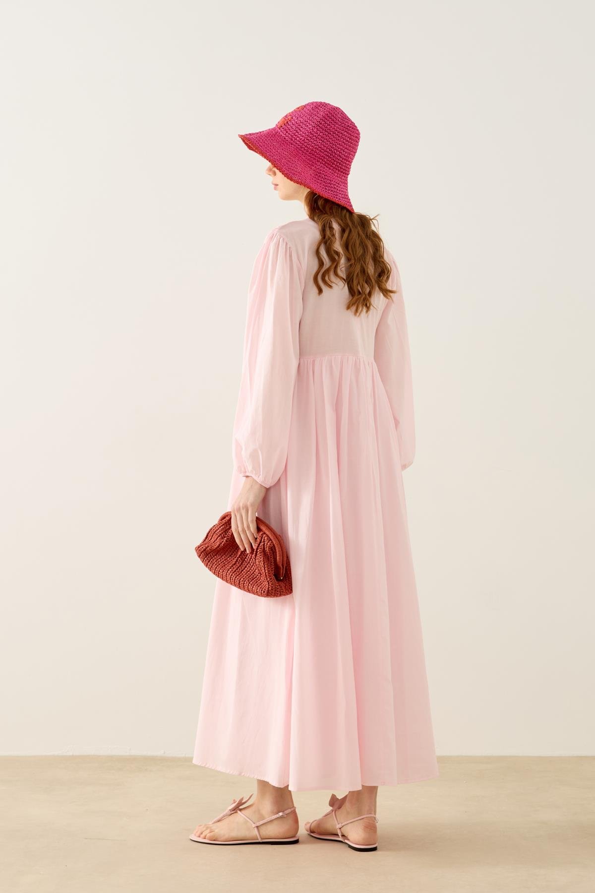 Lucianna Fiyonklu Büzgülü Vual Elbise - Pembe