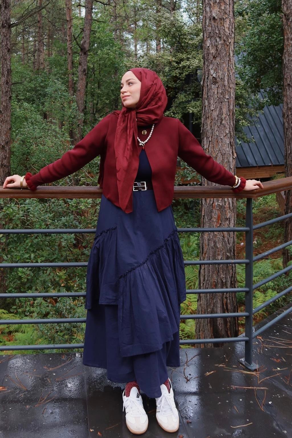 Luna Asimetrik Vual Kraş Etek - Lacivert