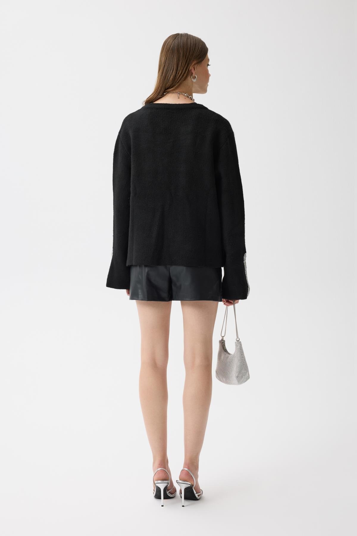 Madelyn Taş İşlemeli Hırka - Siyah 