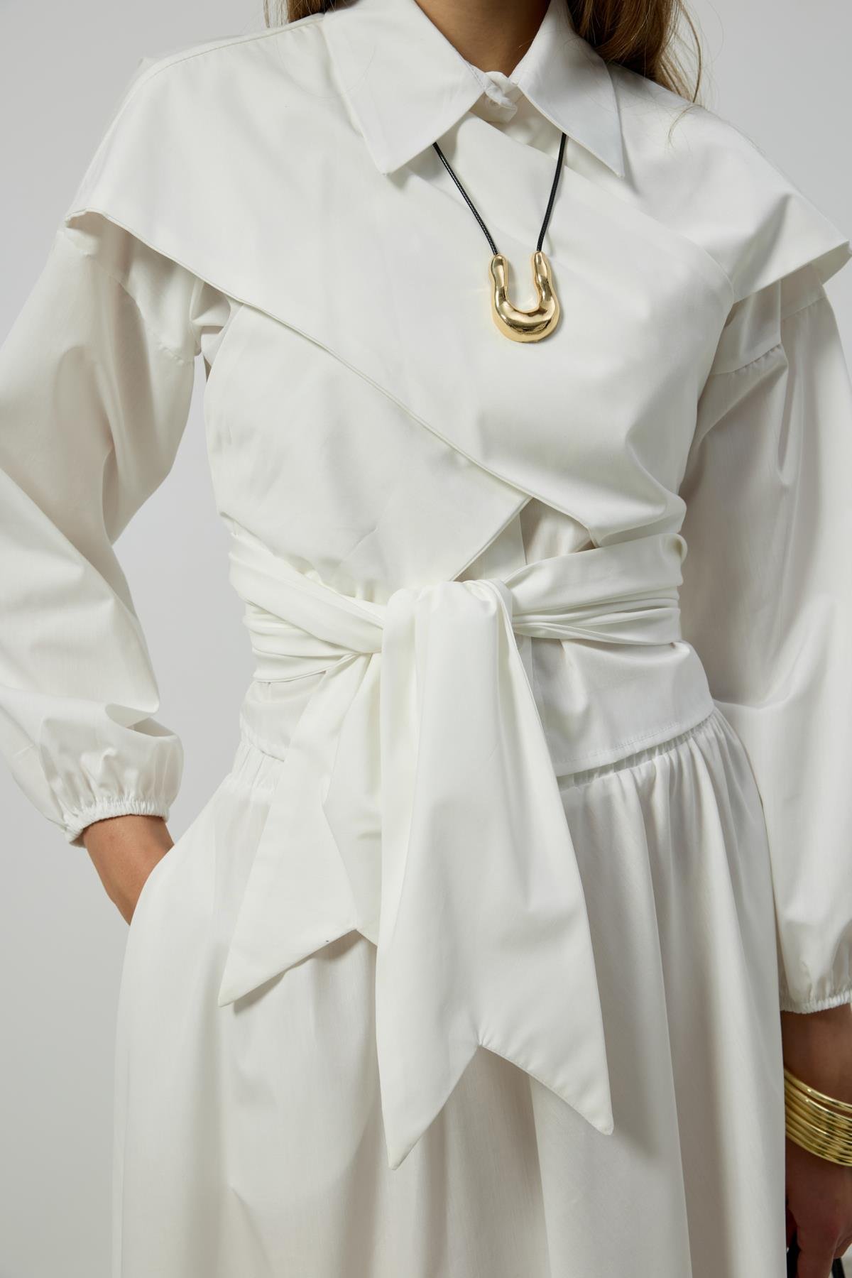 Maggie Bağlamalı Poplin Takım - Beyaz