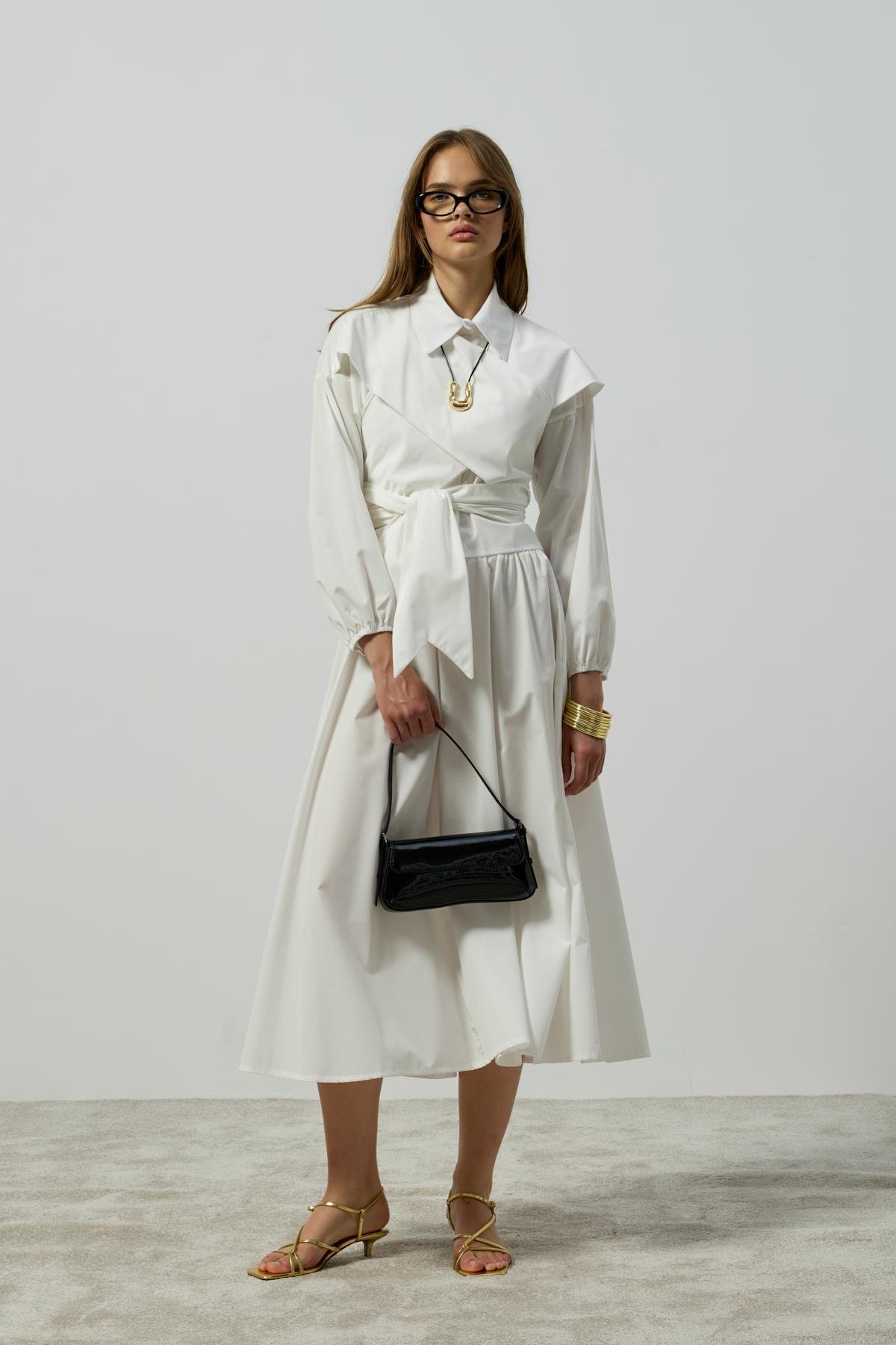 Maggie Bağlamalı Poplin Takım - Beyaz