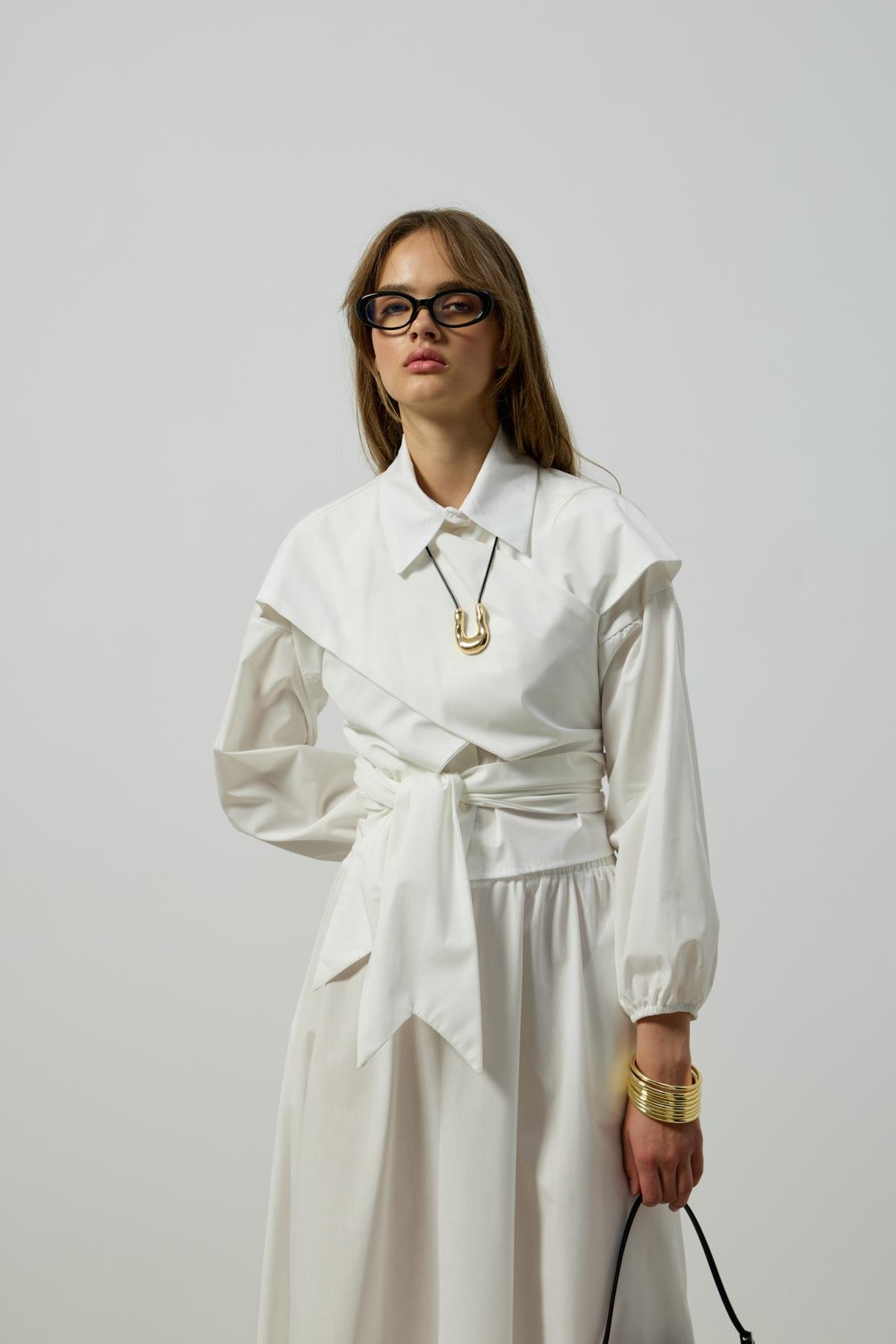 Maggie Bağlamalı Poplin Takım - Beyaz