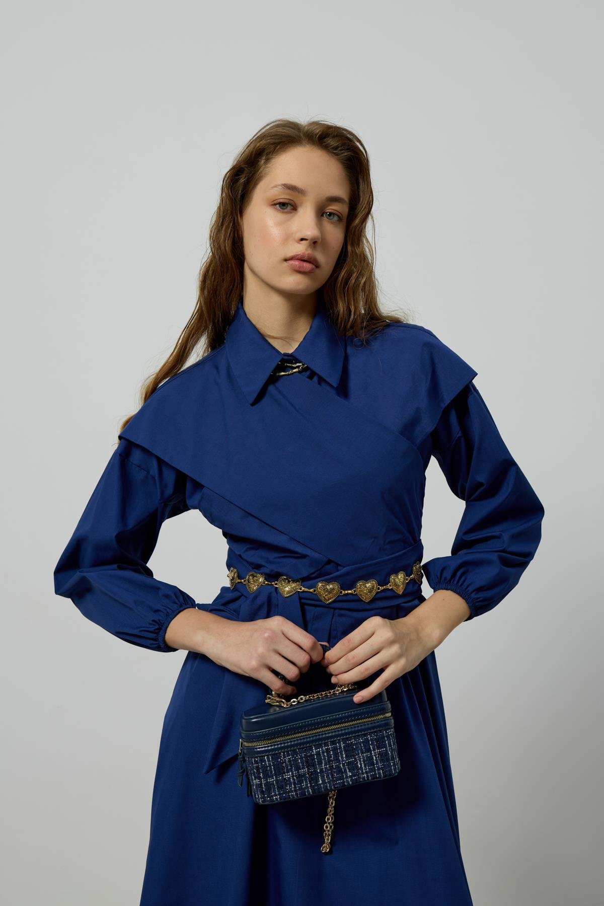 Maggie Bağlamalı Poplin Takım - Gece mavi