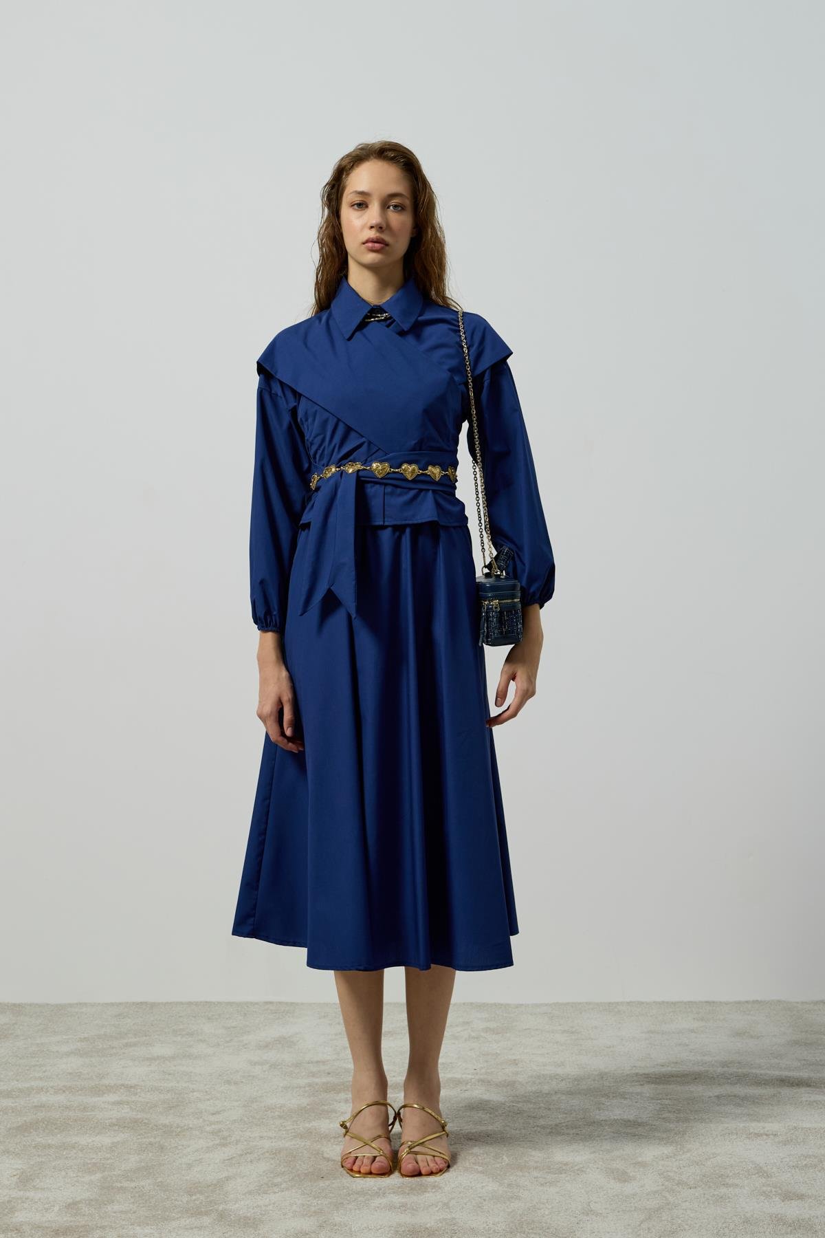 Maggie Bağlamalı Poplin Takım - Gece mavi