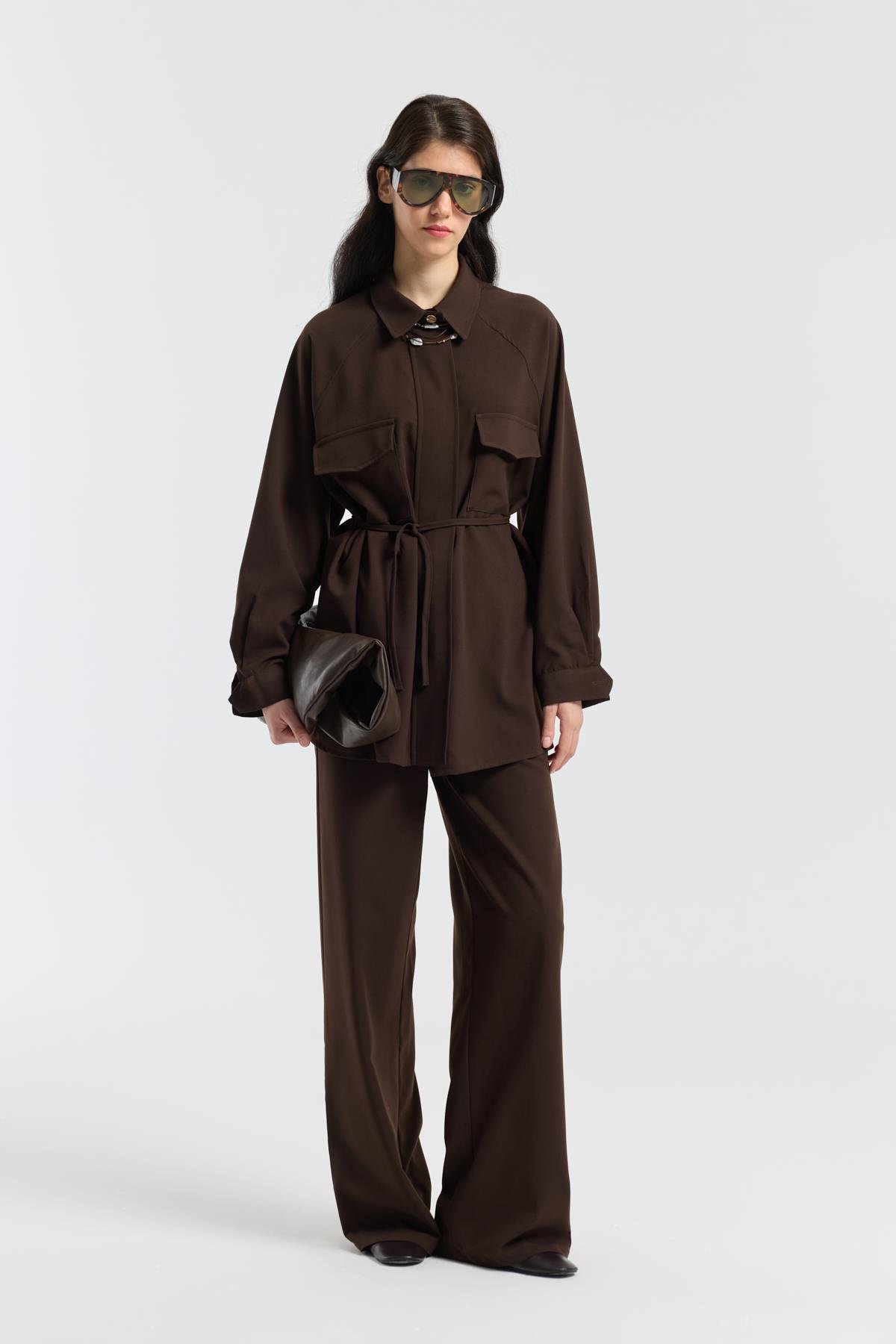 Maisy Biye Kemerli Takım - Kahverengi