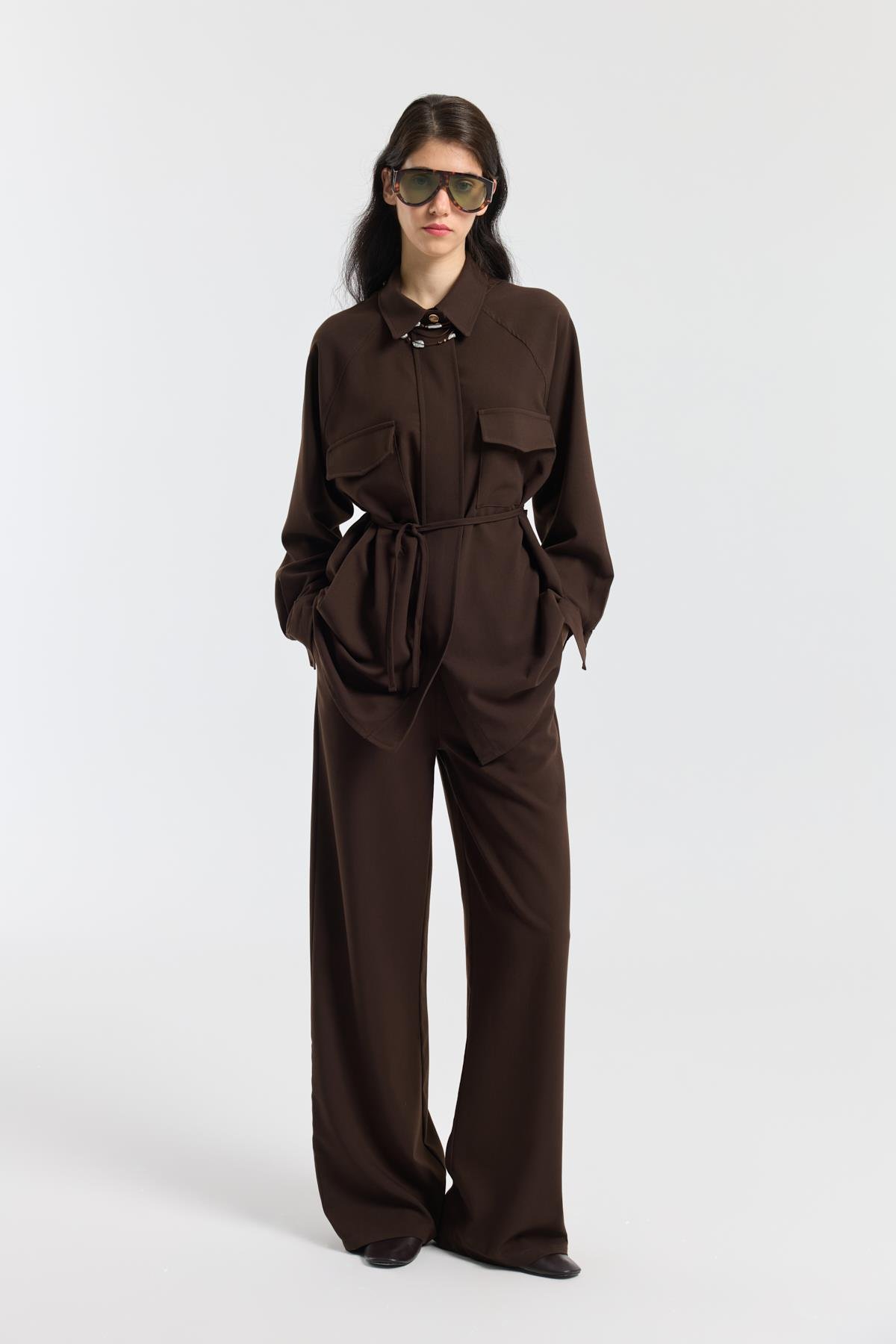 Maisy Biye Kemerli Takım - Kahverengi