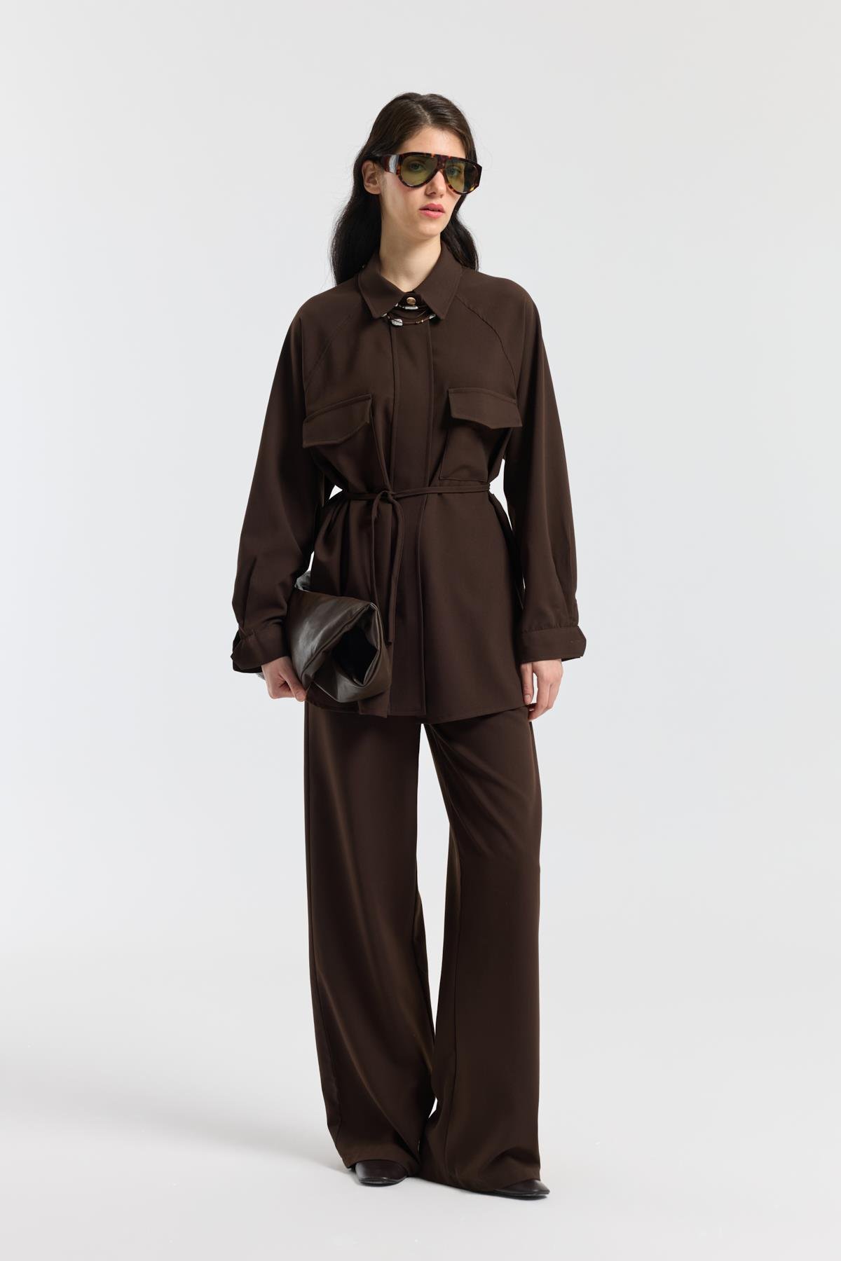 Maisy Biye Kemerli Takım - Kahverengi