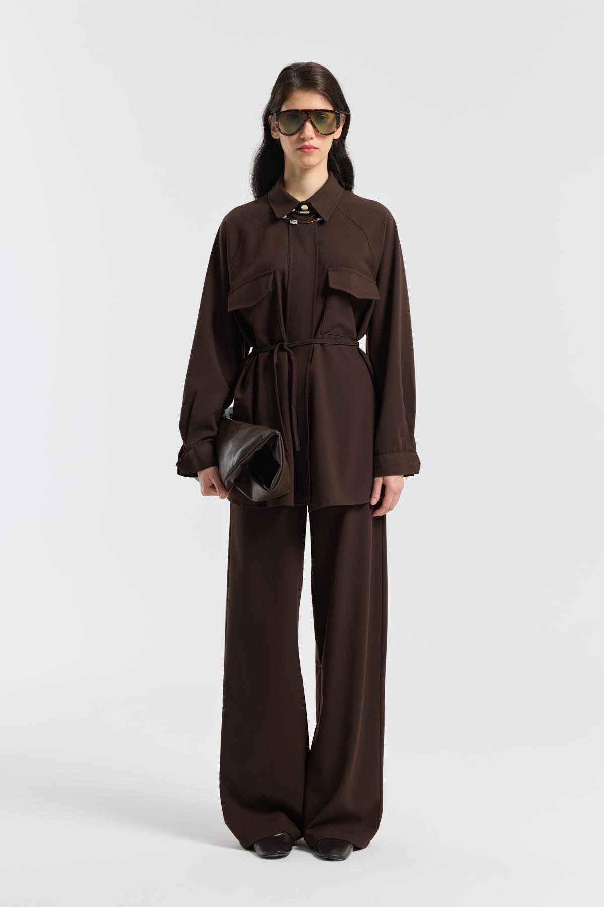 Maisy Biye Kemerli Takım - Kahverengi