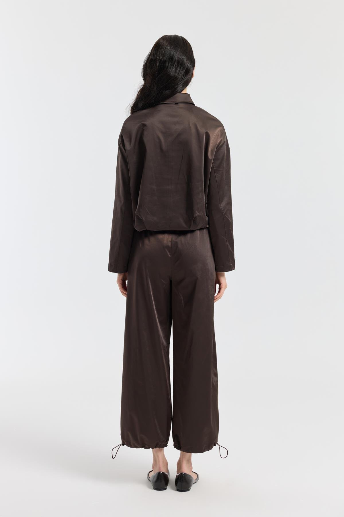 Marcelia  D Tokalı Pilili Saten Pantolon -  Acı kahve