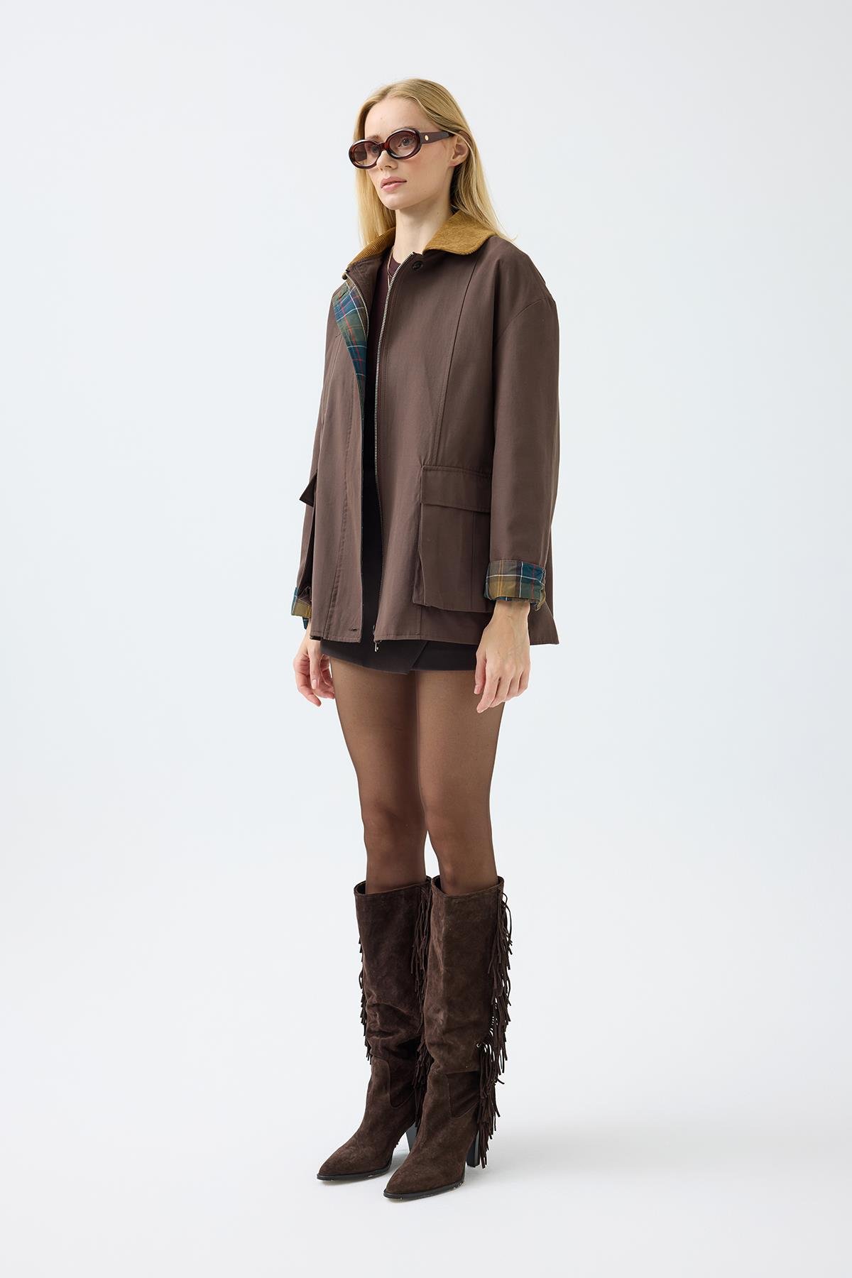 Marcie Ekose Detaylı Trençkot - Kahverengi 