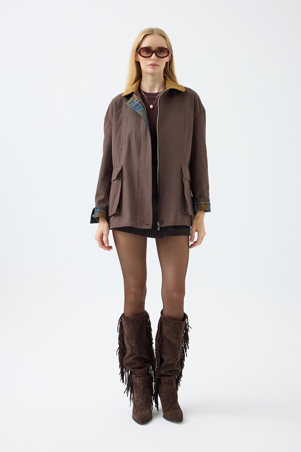 Marcie Ekose Detaylı Trençkot - Kahverengi 