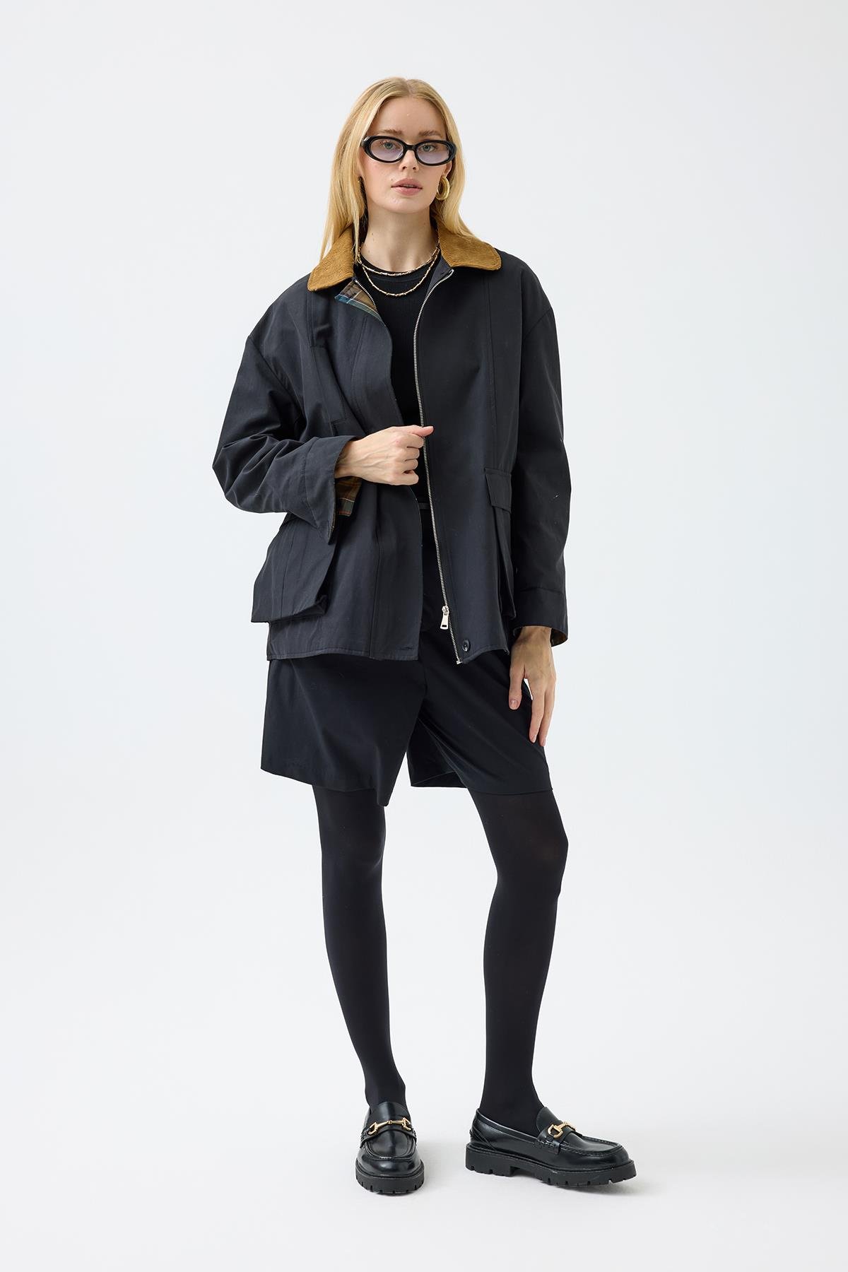 Marcie Ekose Detaylı Trençkot - Siyah 