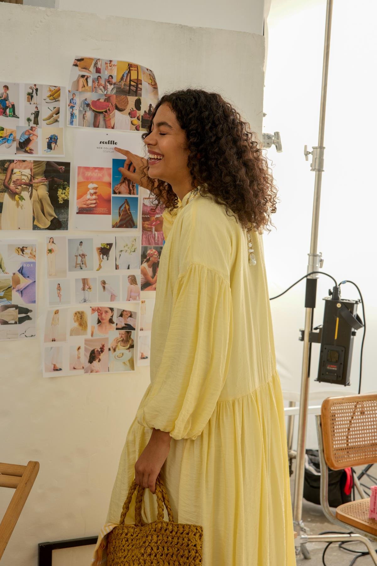 Margaret Robalı Balon Kol Elbise - Sarı