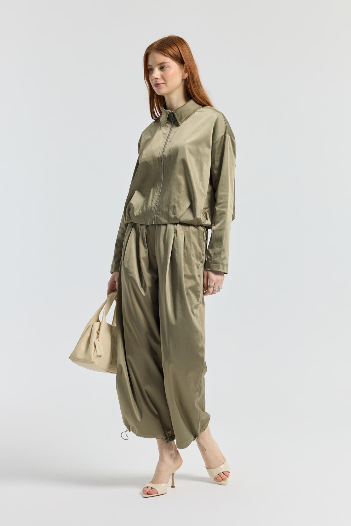 Maria Pileli Saten Bomber Ceket - Çağla