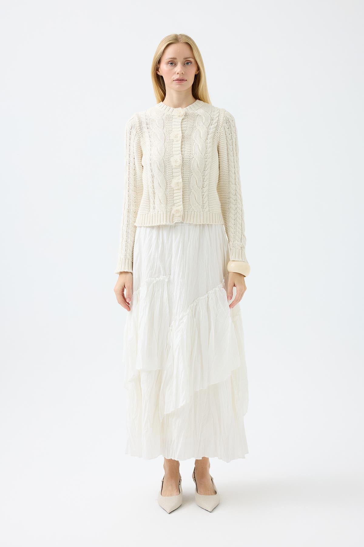 Marilyn Düğme Aksesuarlı Hırka - Bej 