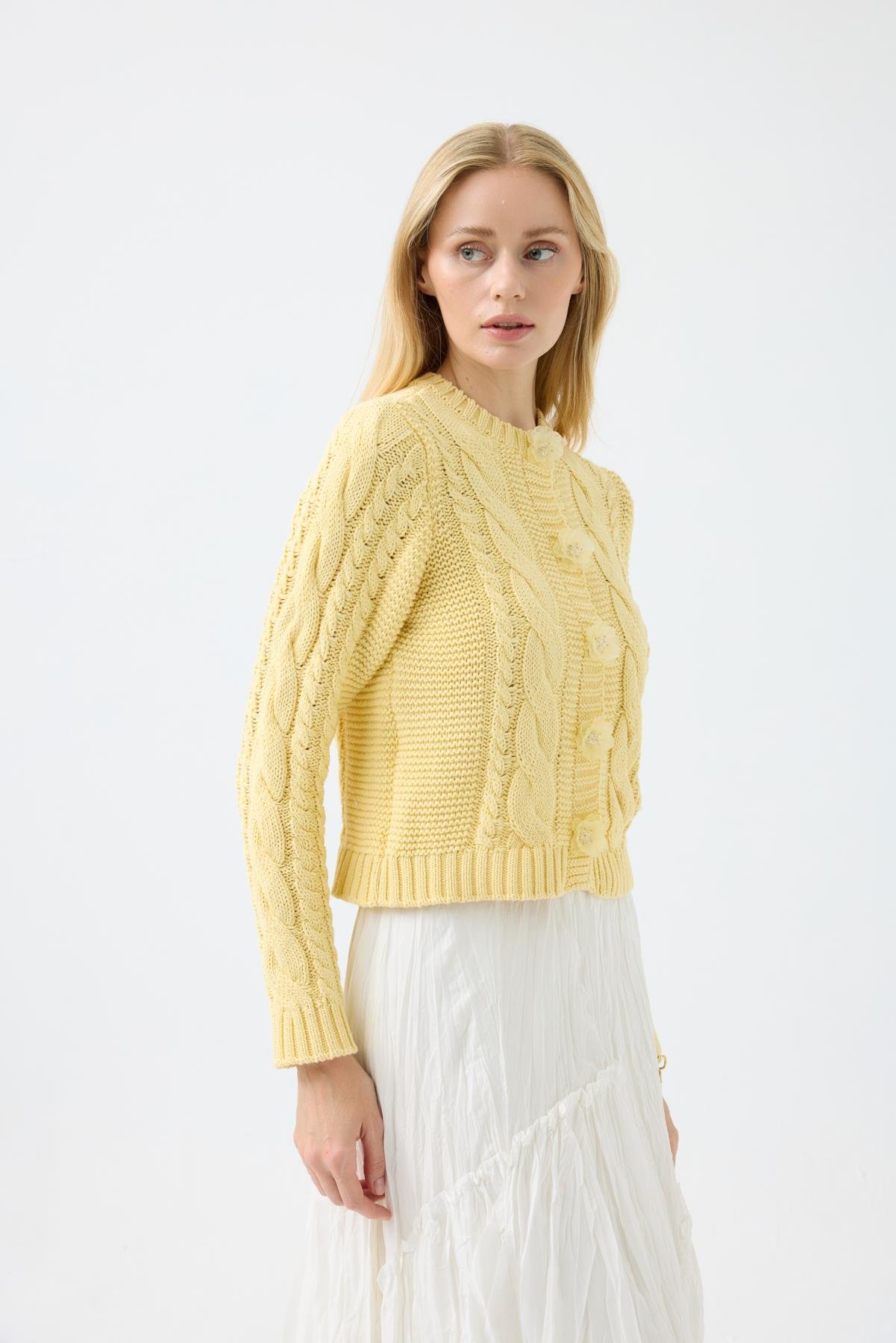 Marilyn Düğme Aksesuarlı Hırka - Sarı 