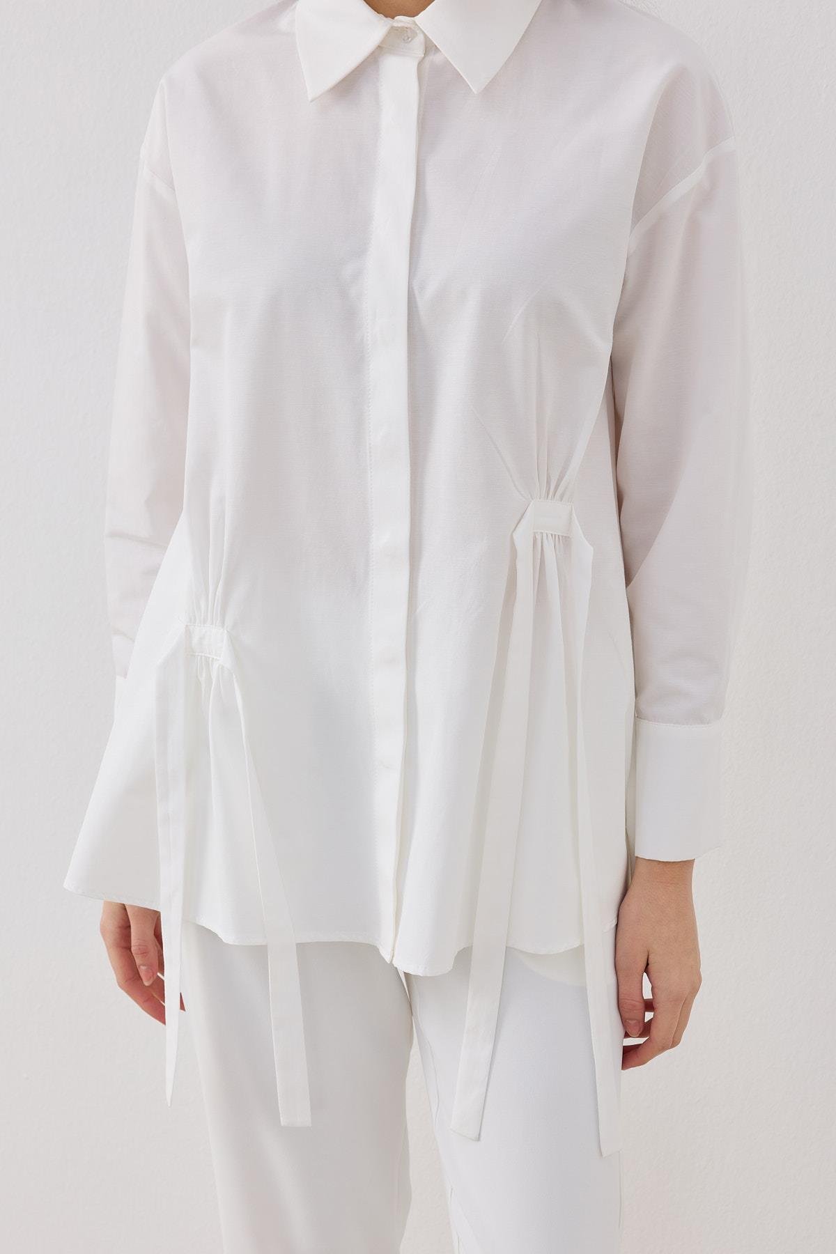 Marine Büzgü Detaylı Gömlek - Beyaz