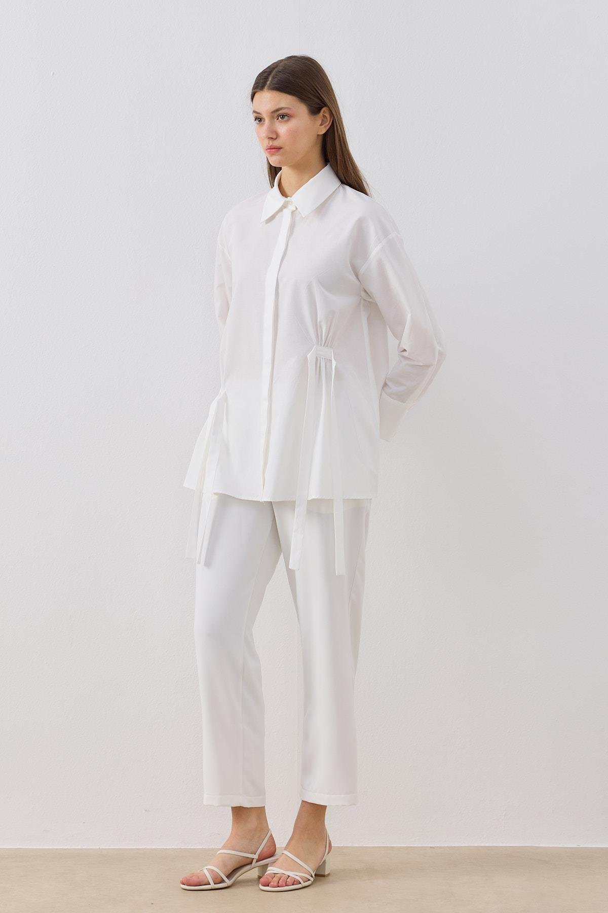 Marine Büzgü Detaylı Gömlek - Beyaz