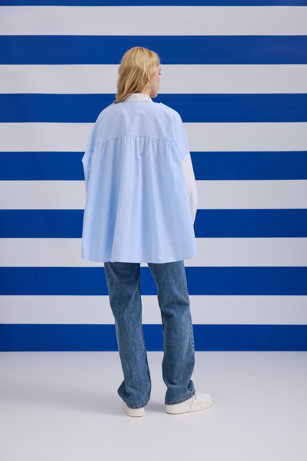 Mario Atkılı Poplin Gömlek - Beyaz Çizgili