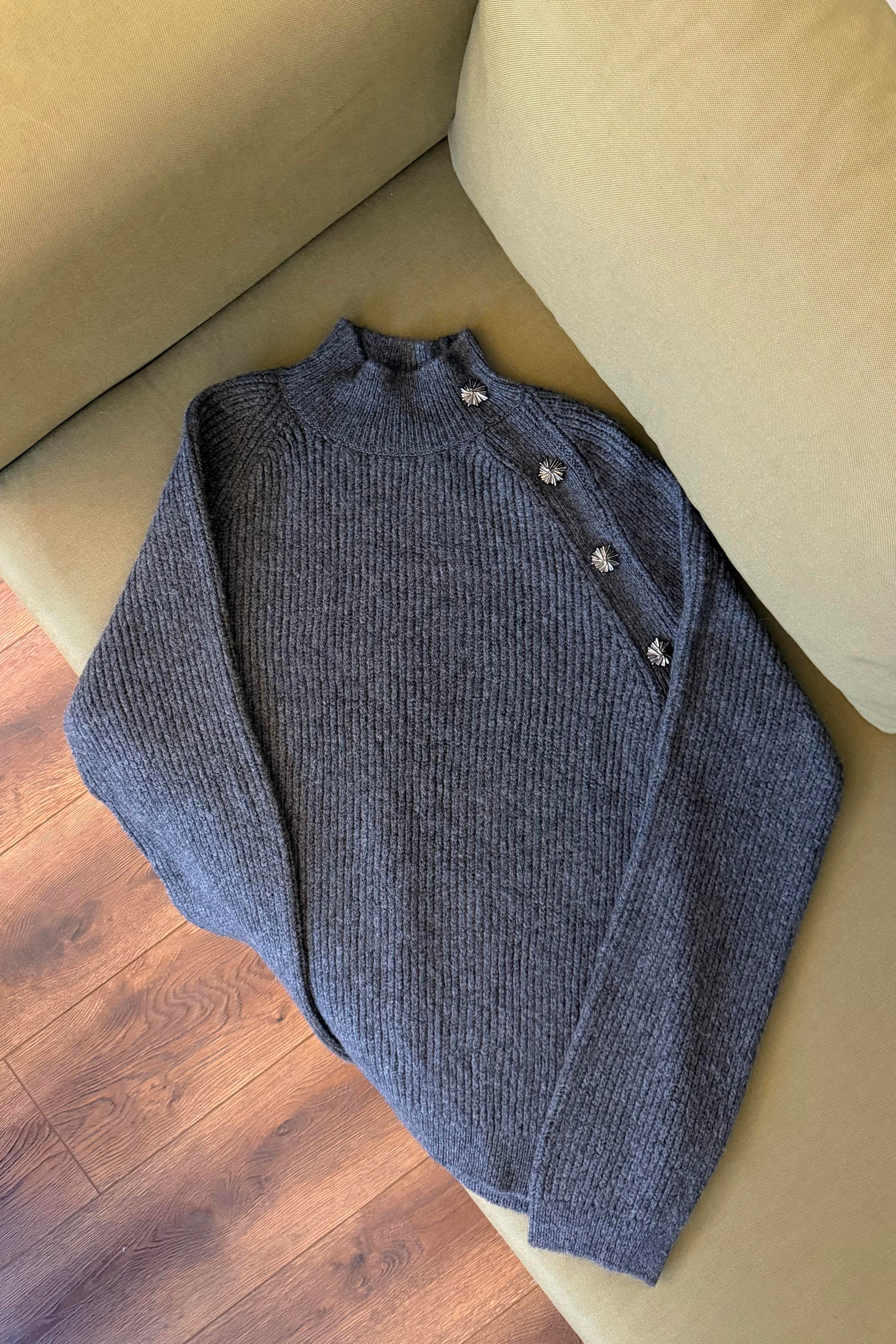 Marisol Balıkçı Yaka Aksesuarlı Kazak - Antrasit