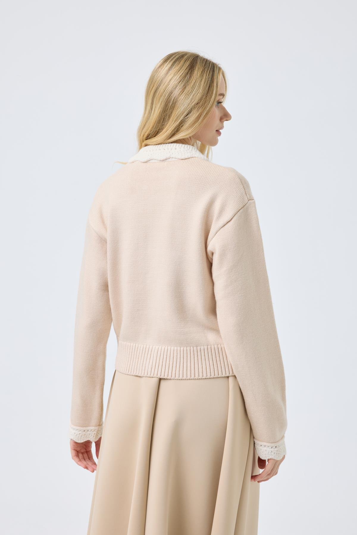 Marnie Bebe Yaka Örgü Düğmeli Hırka - Bej 