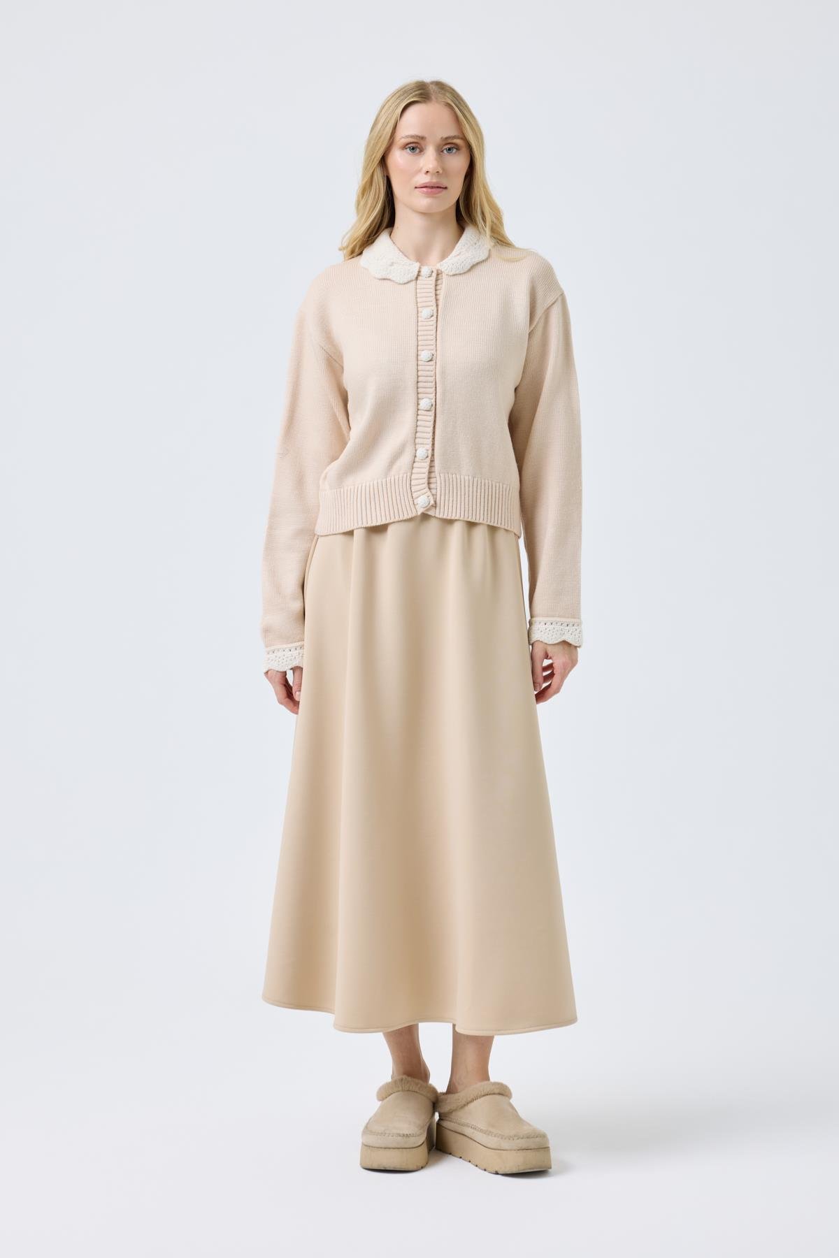 Marnie Bebe Yaka Örgü Düğmeli Hırka - Bej 