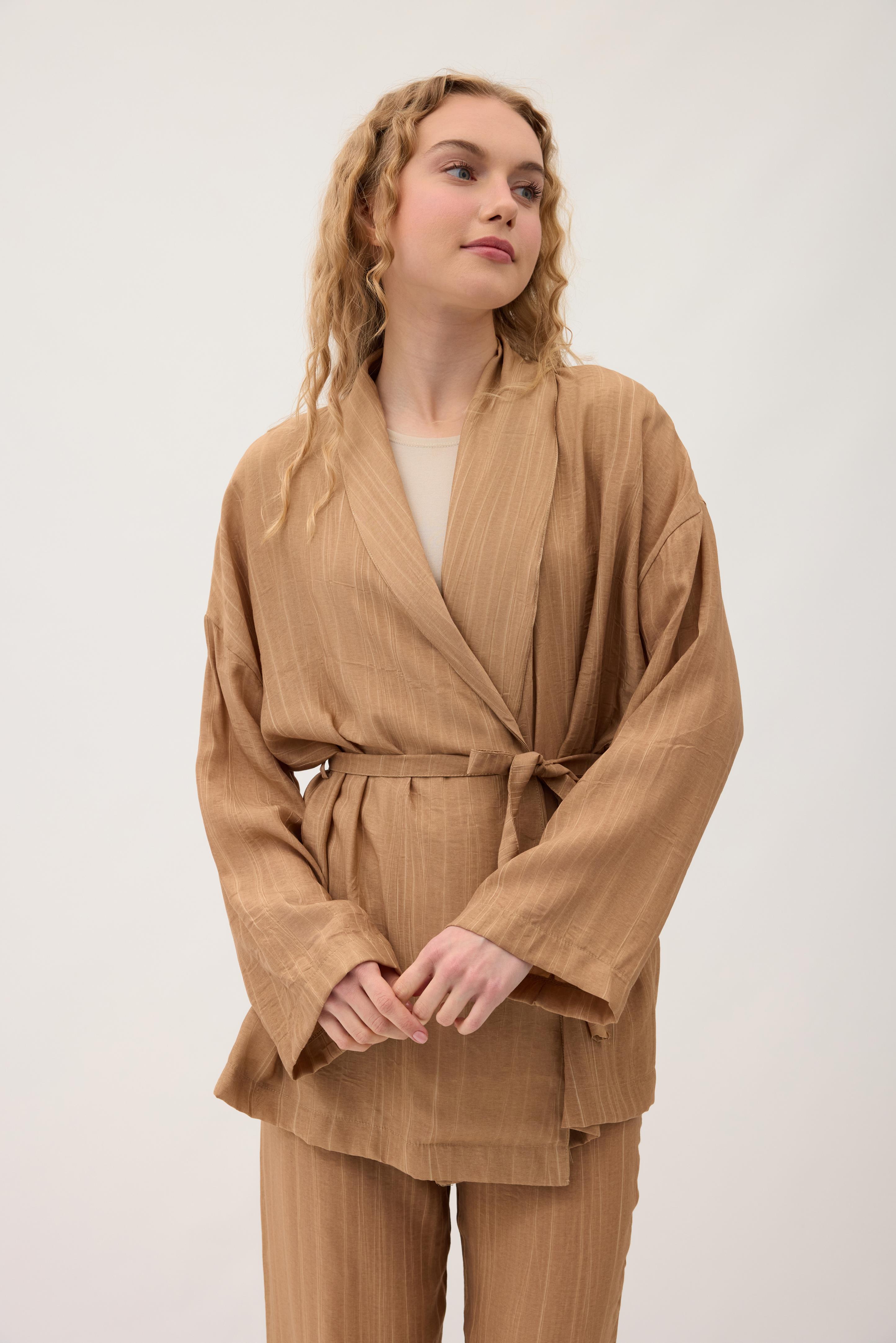 Matilda Kuşaklı Kimono Takım - Camel