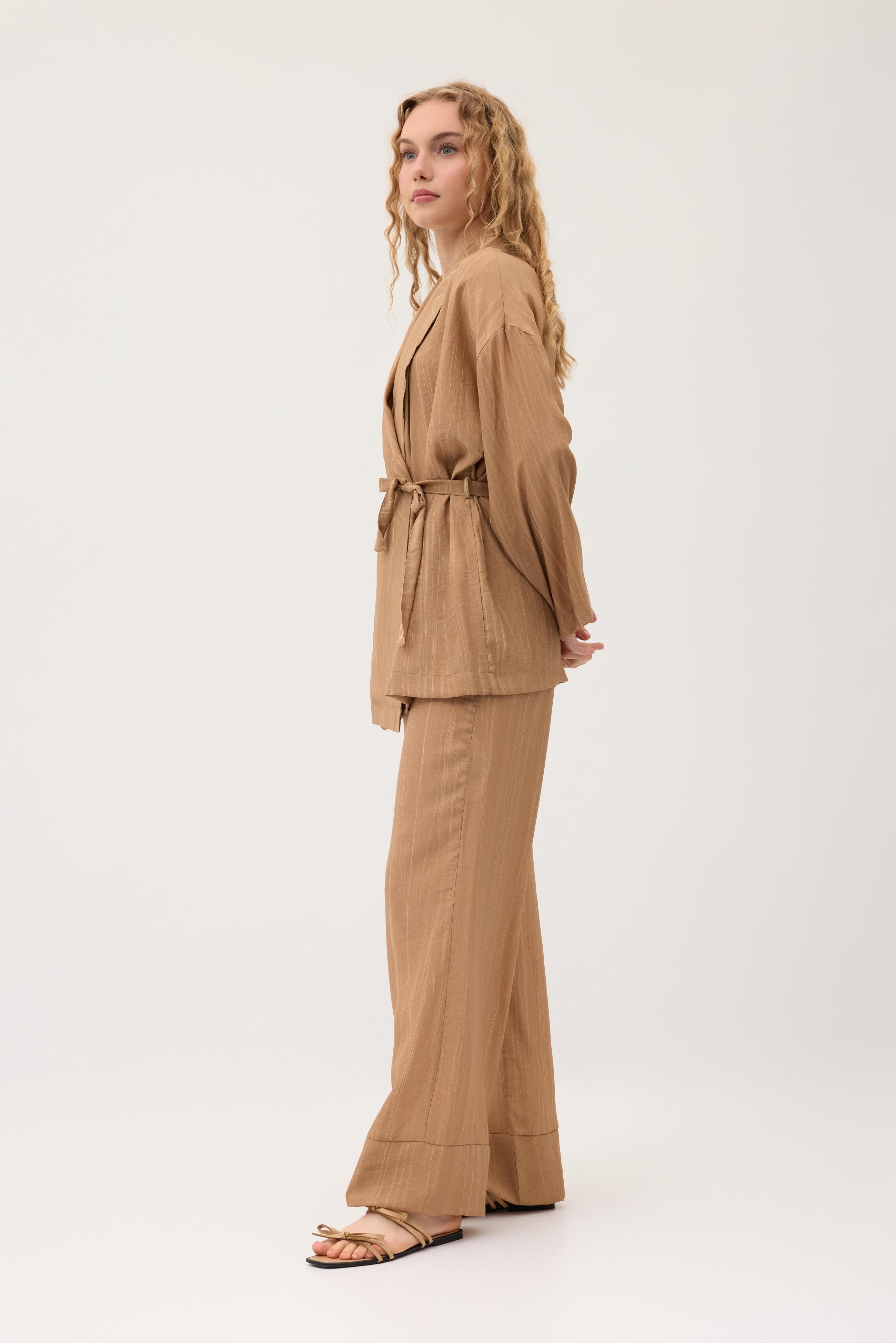 Matilda Kuşaklı Kimono Takım - Camel