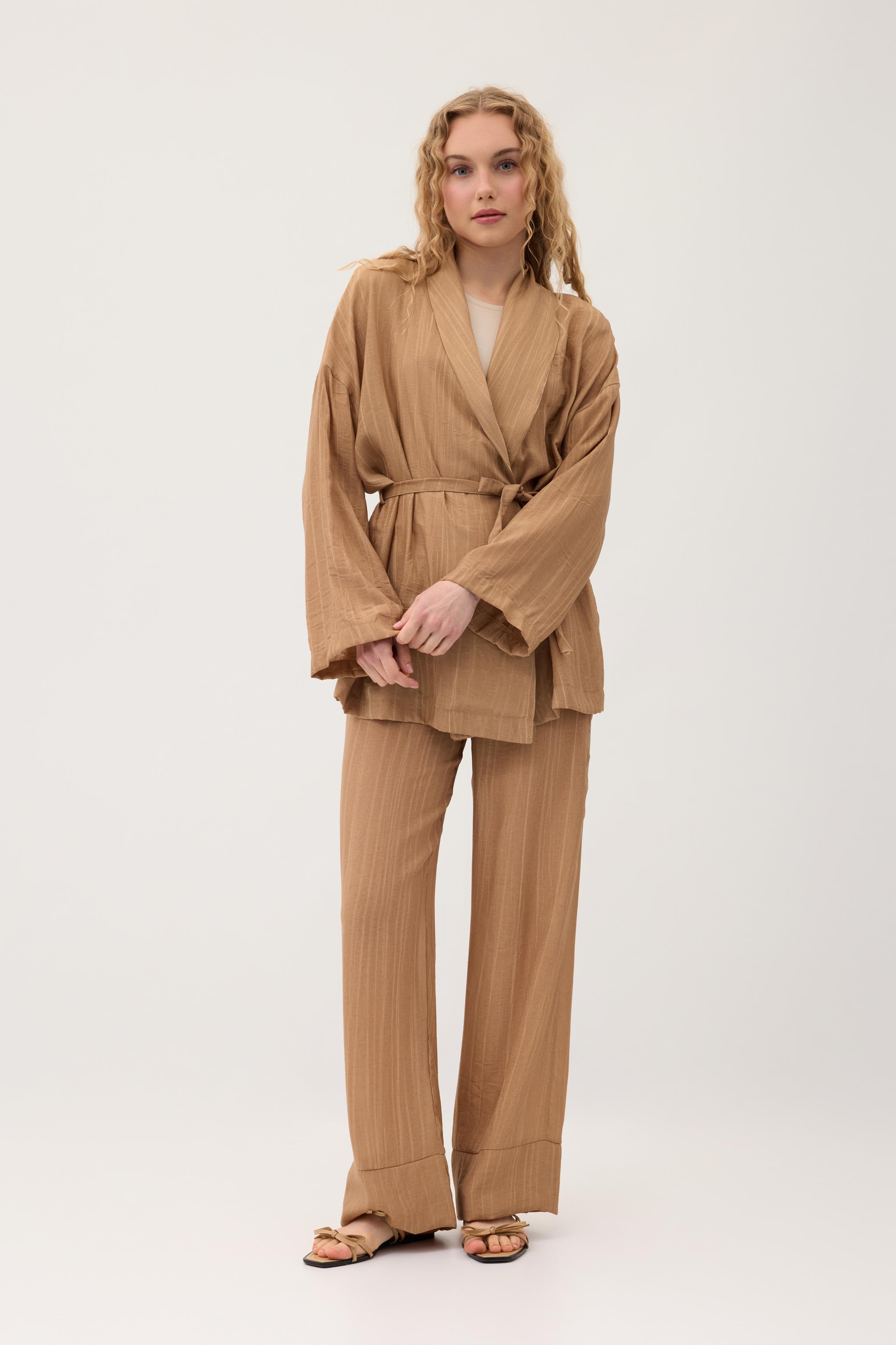 Matilda Kuşaklı Kimono Takım - Camel