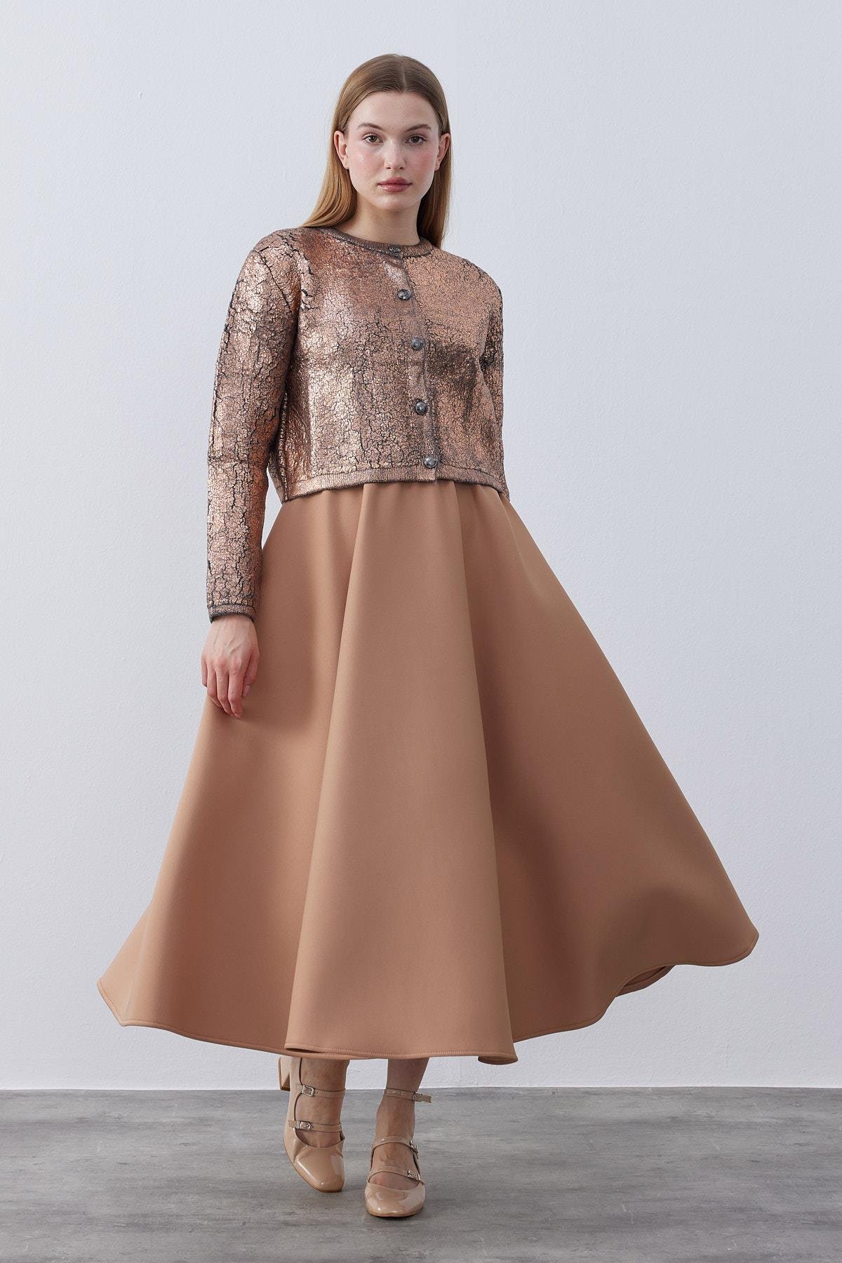 Matrix Metal Düğmeli Hırka-Bakır