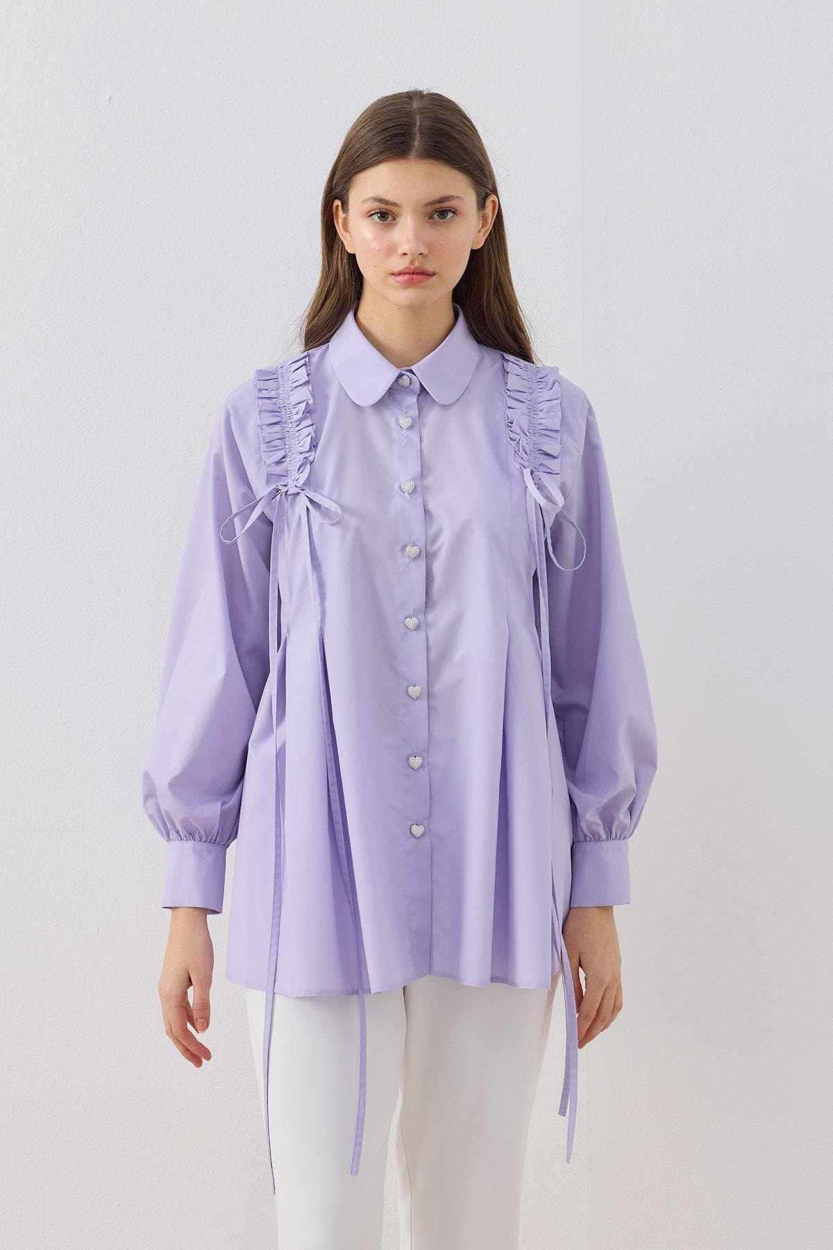 Melaina Pileli Fırfırlı Gömlek - Lila