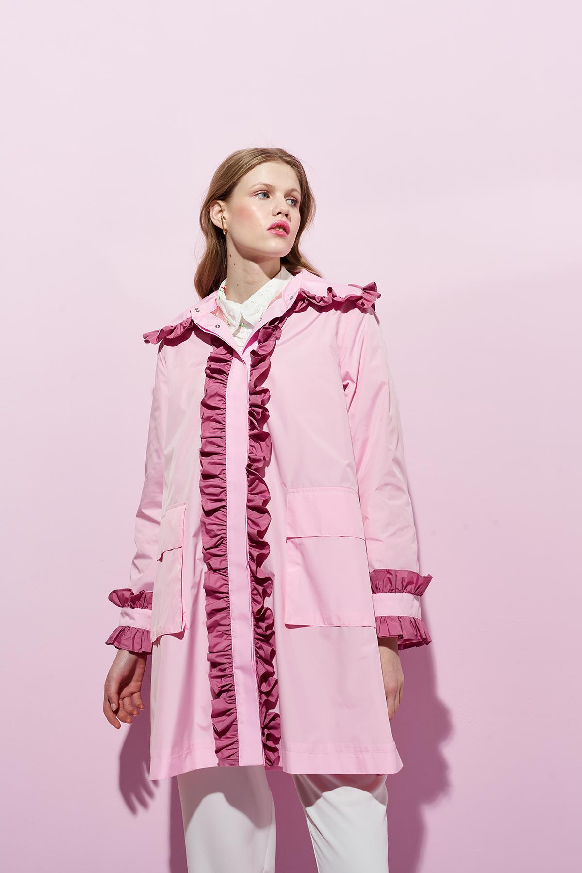 Melissa Büzgü Detaylı Garnili Yağmurluk - Pembe