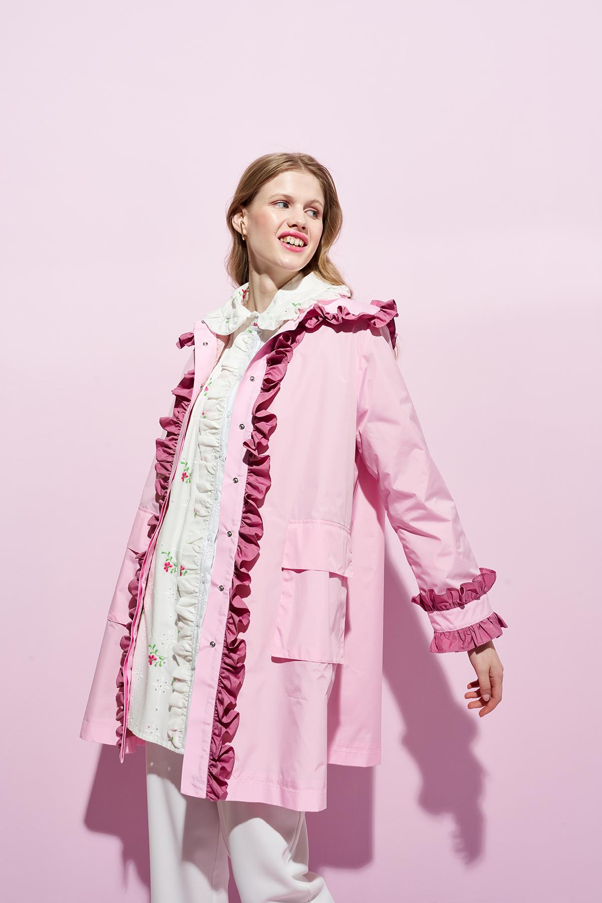 Melissa Büzgü Detaylı Garnili Yağmurluk - Pembe