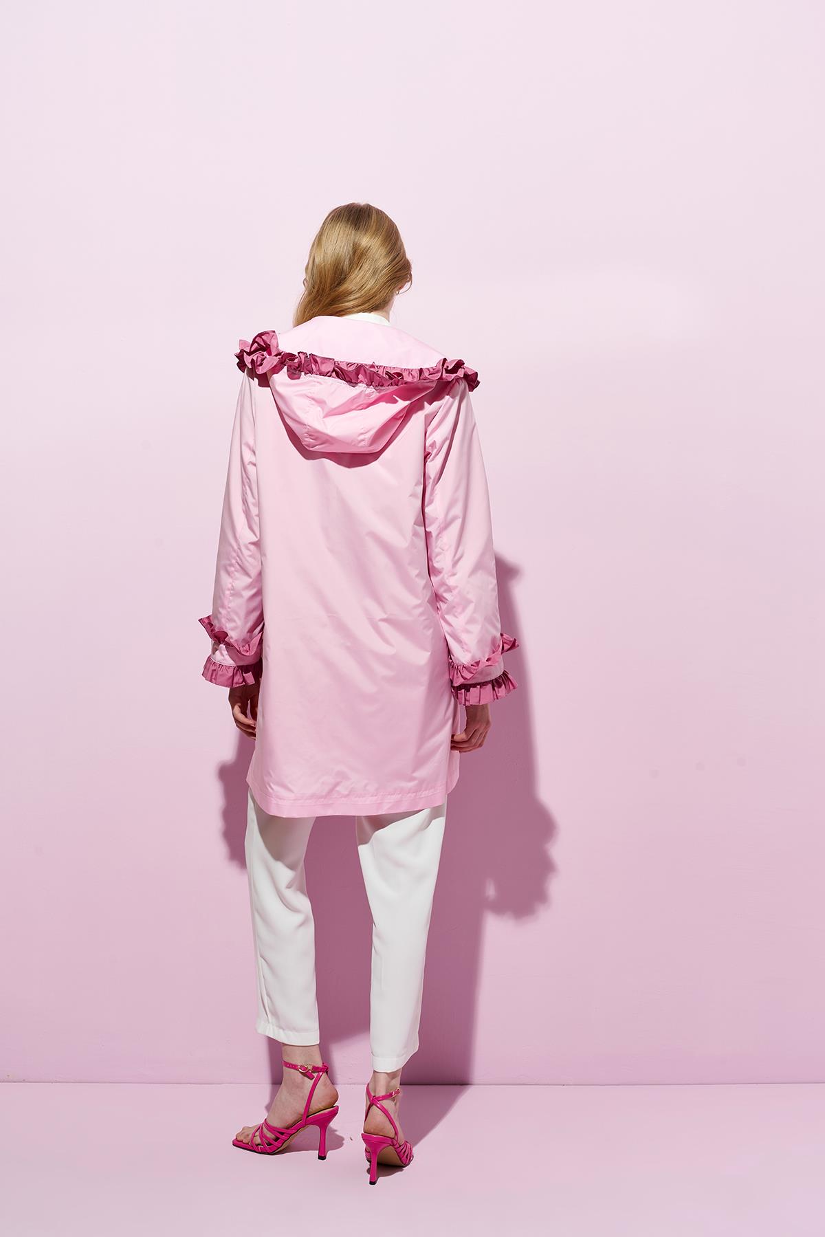 Melissa Büzgü Detaylı Garnili Yağmurluk - Pembe