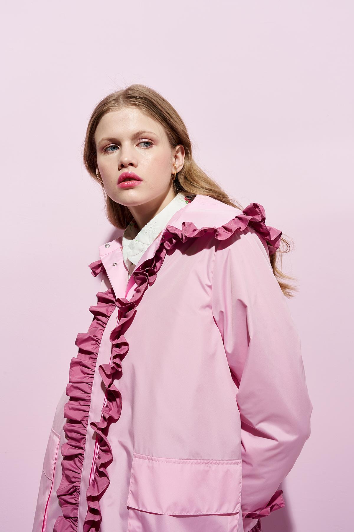Melissa Büzgü Detaylı Garnili Yağmurluk - Pembe