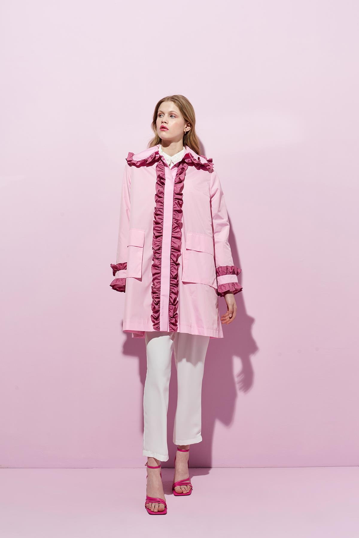 Melissa Büzgü Detaylı Garnili Yağmurluk - Pembe