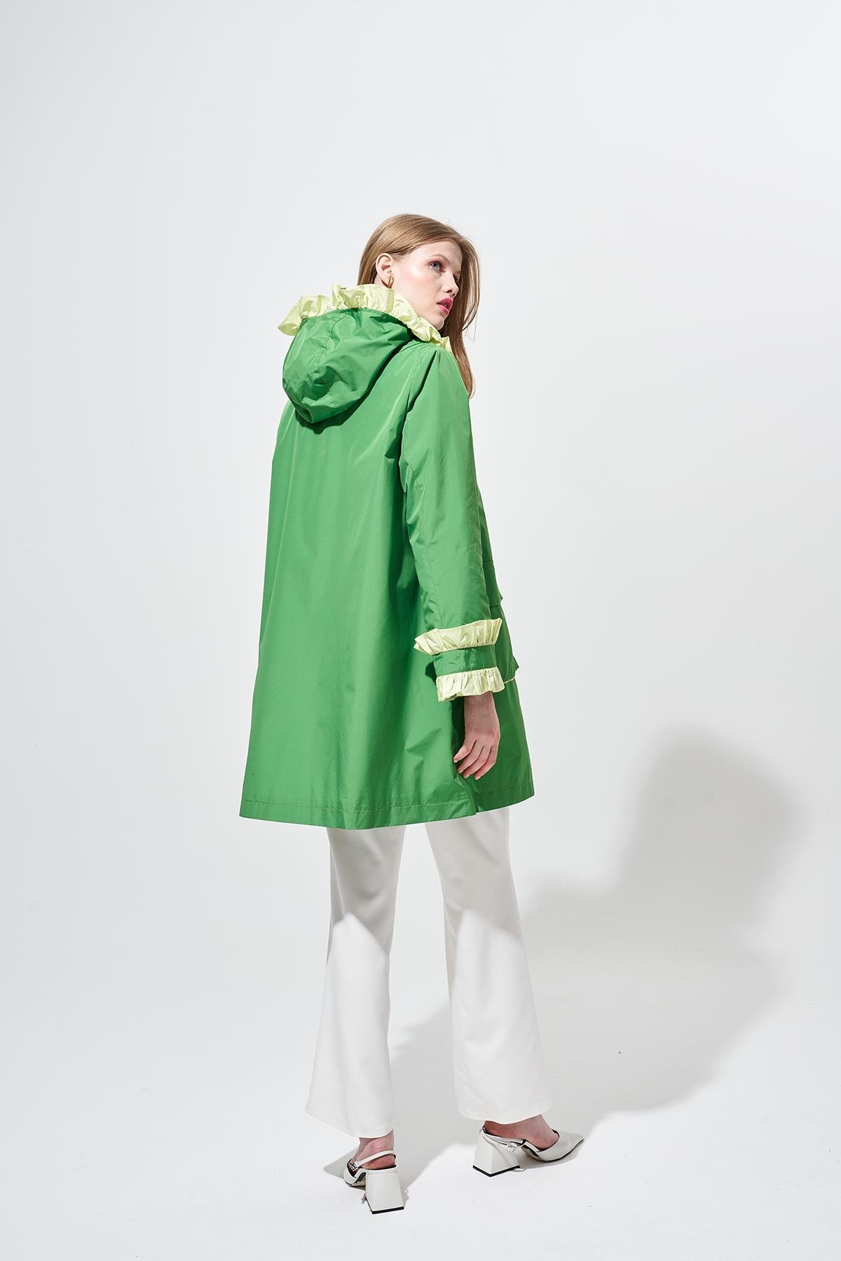 Melissa Büzgü Detaylı Garnili Yağmurluk - Yeşil