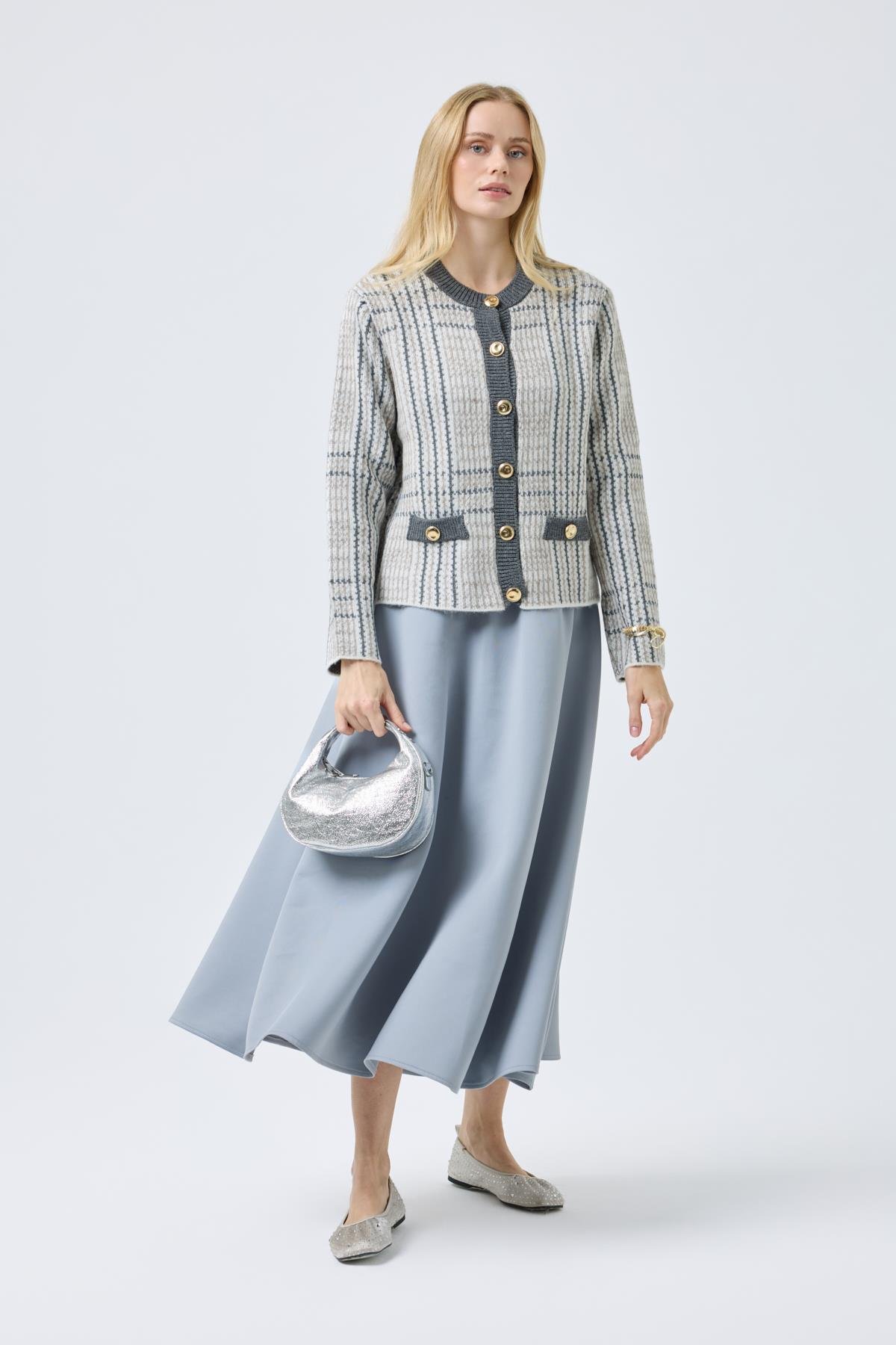 Melody Süs Cepli Gold Düğümeli Hırka - Antrasit 