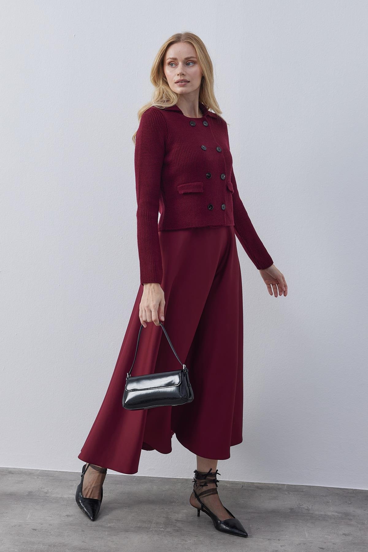 Mikasa Örme Triko Ceket - Bordo