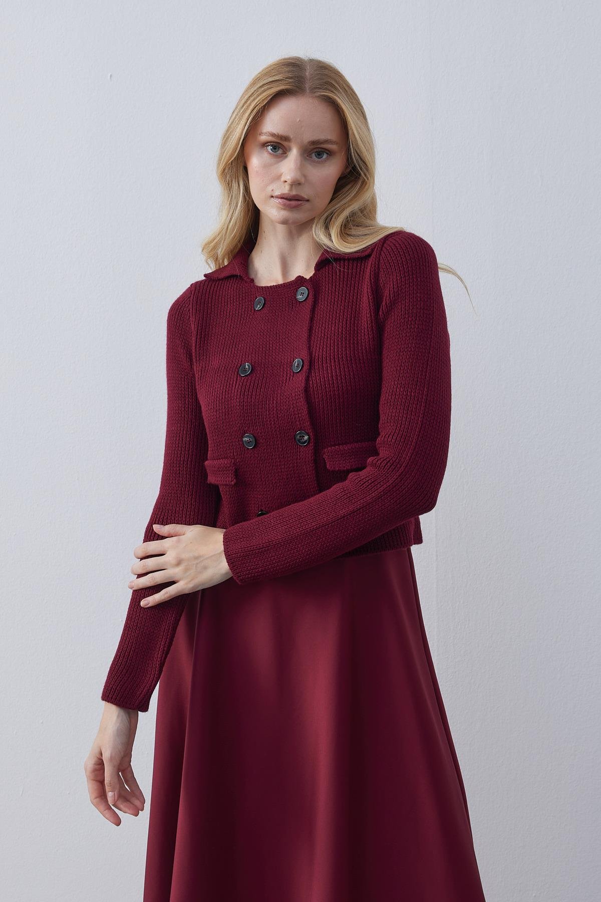 Mikasa Örme Triko Ceket - Bordo