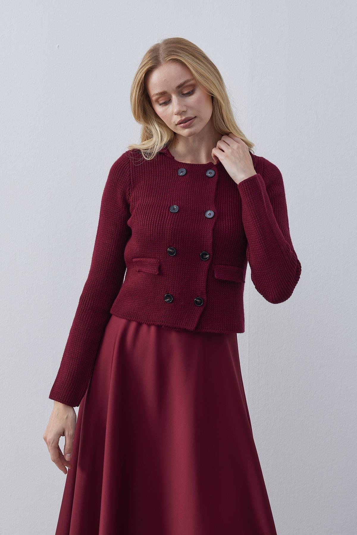 Mikasa Örme Triko Ceket - Bordo