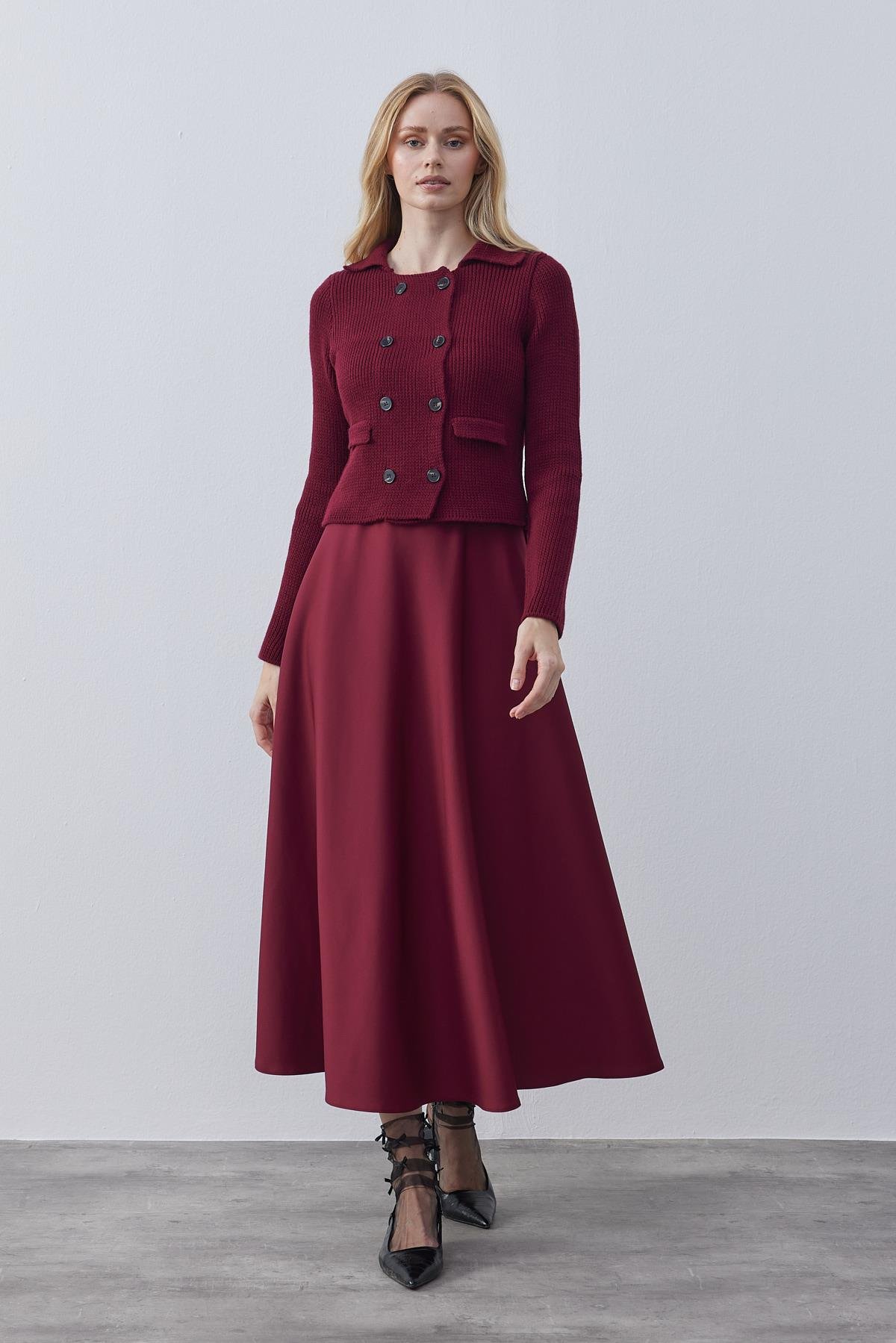 Mikasa Örme Triko Ceket - Bordo