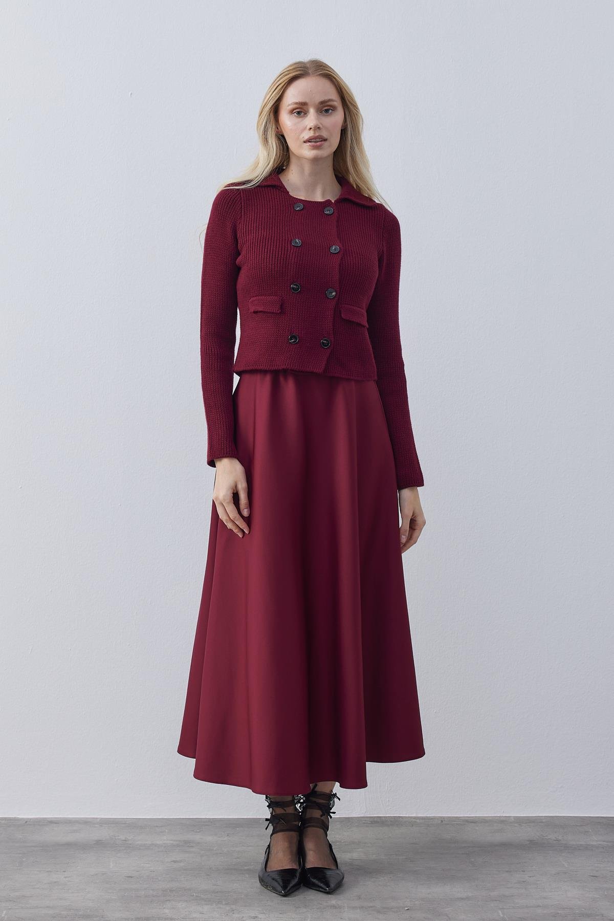 Mikasa Örme Triko Ceket - Bordo