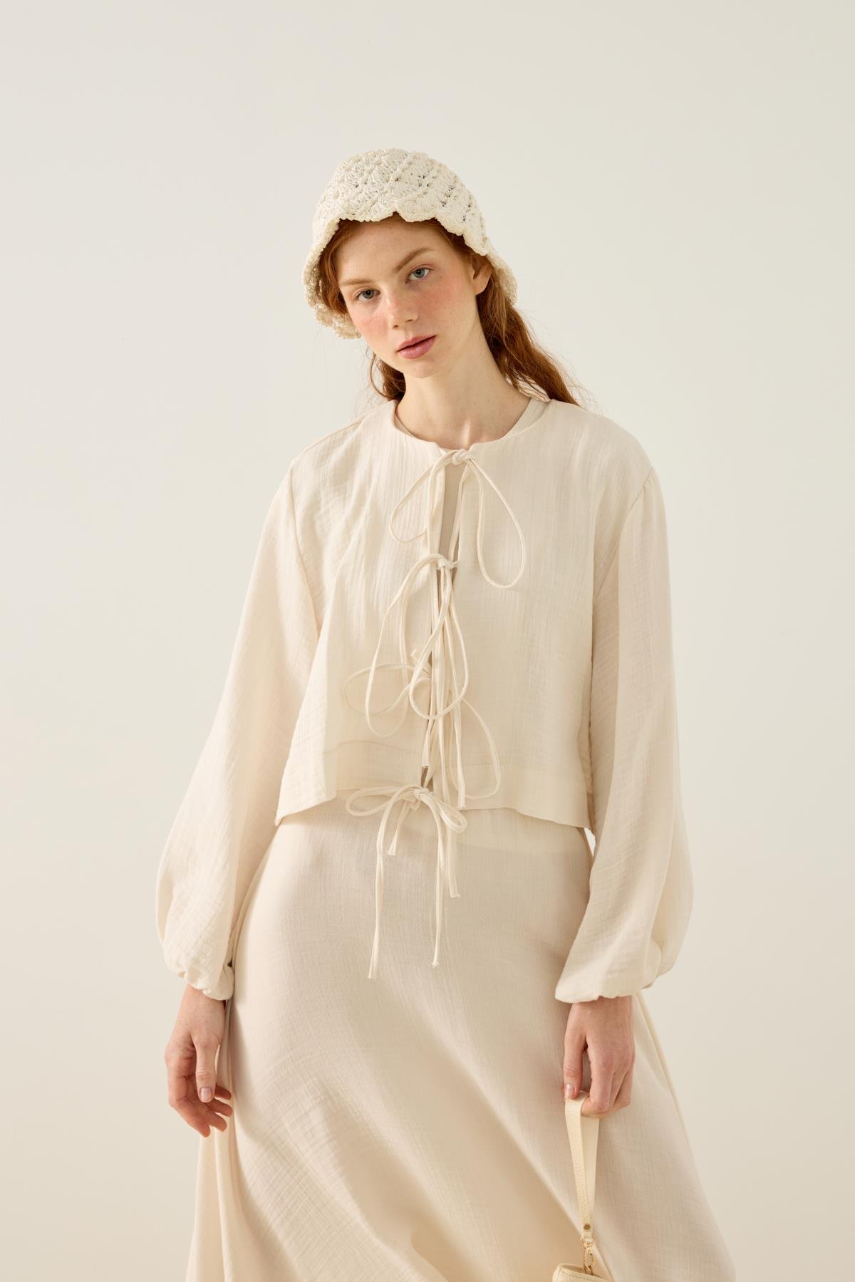 Mirabel Bağcıklı Müslin Takım - Krem